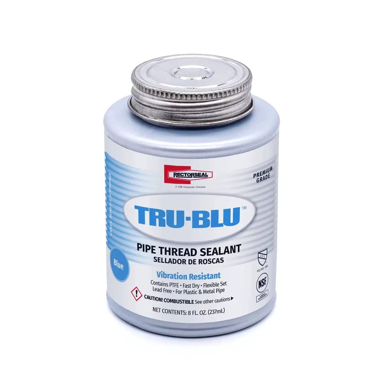 Fast Drying PTFE Pipe Thread Sealant For High Vibration Plumbing And Hoses Tru Blu 31551 half pint bottle front view