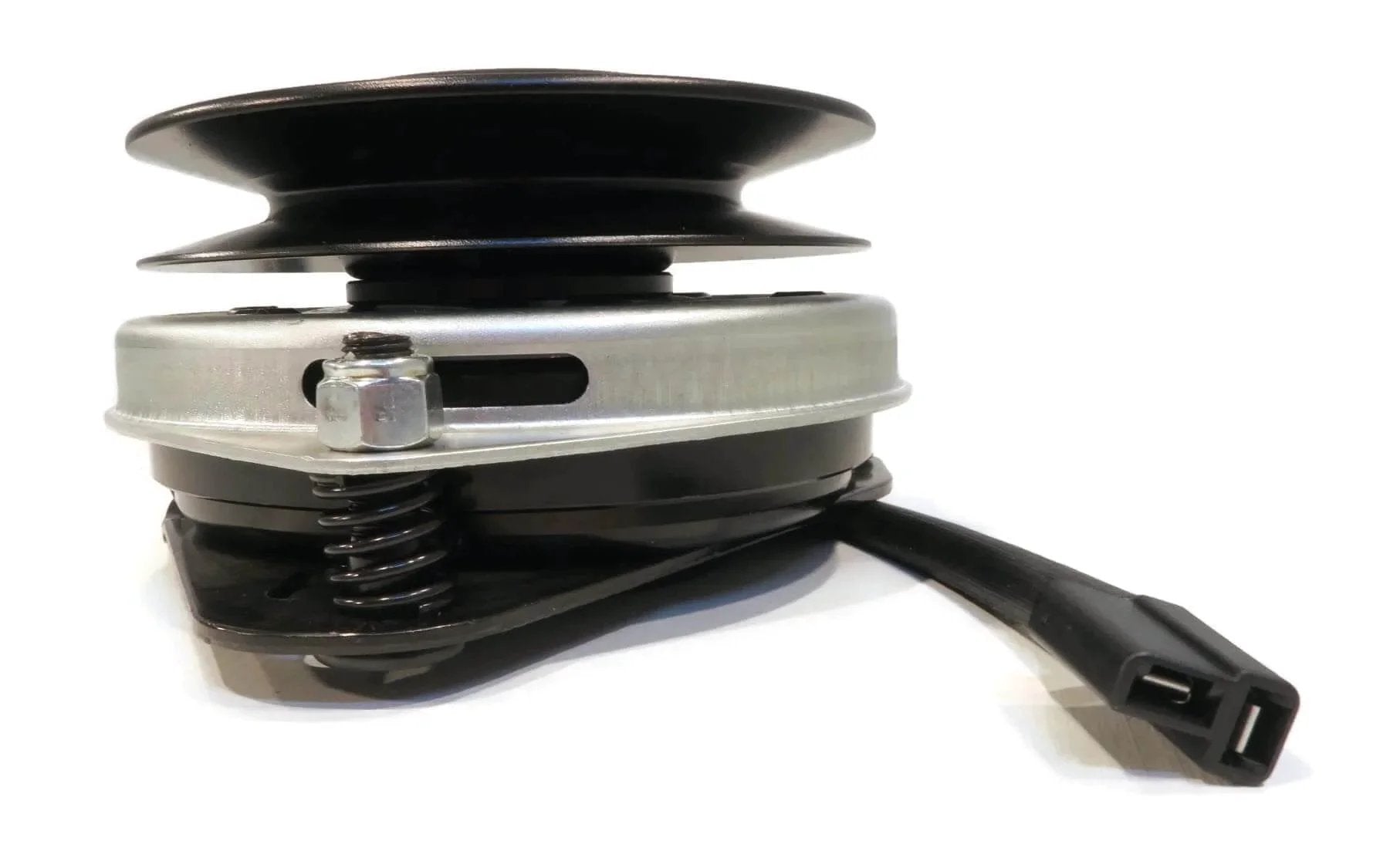 Side view of PTO Clutch Counter Clockwise (CCW) with 1" Crankshaft, 5 5/16" Pulley Diameter, showing preinstalled keyway and wiring.