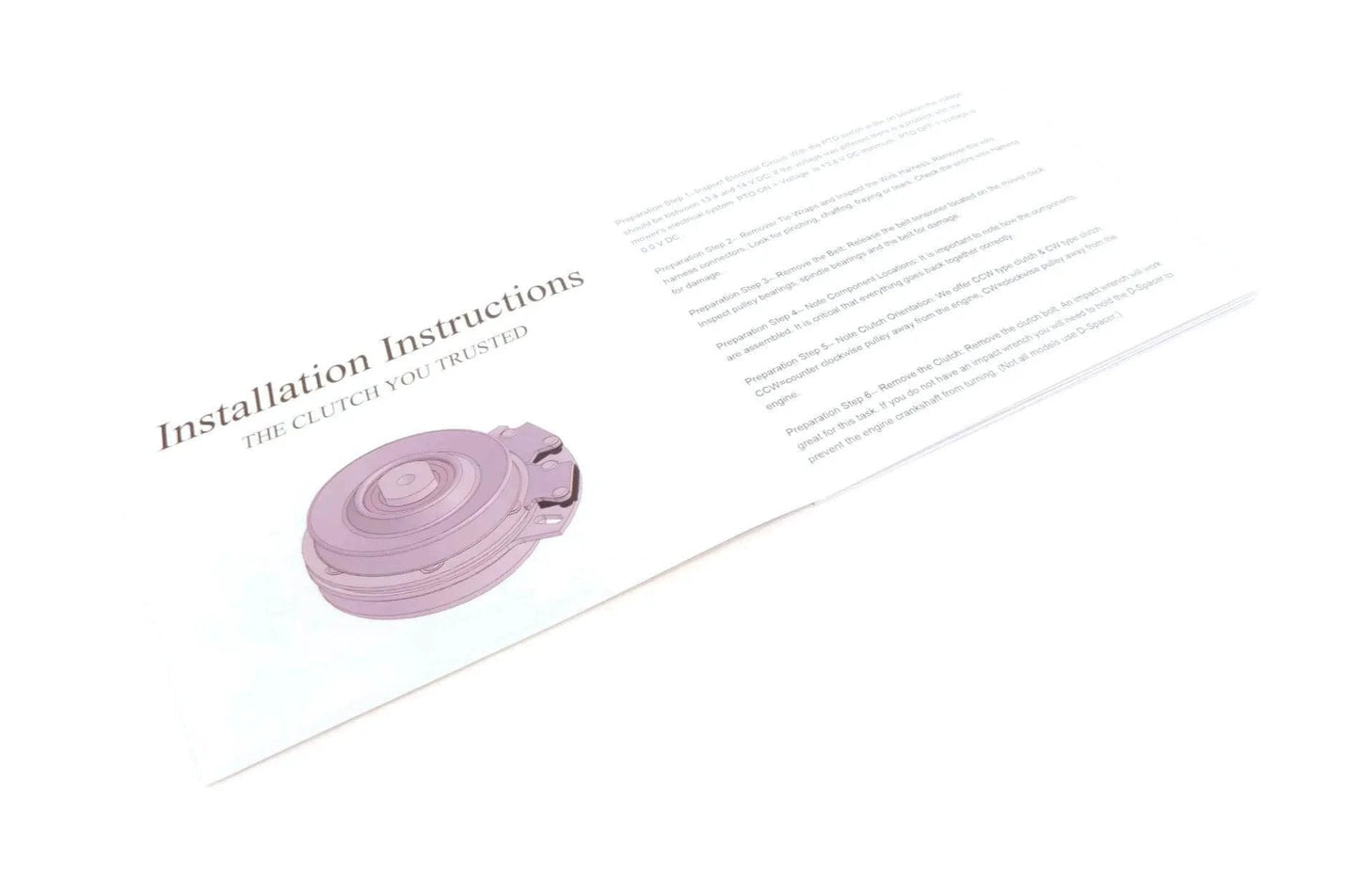 Installation manual for PTO Clutch Counter Clockwise (CCW) with 1" Crankshaft, 5 5/16" Pulley Diameter.