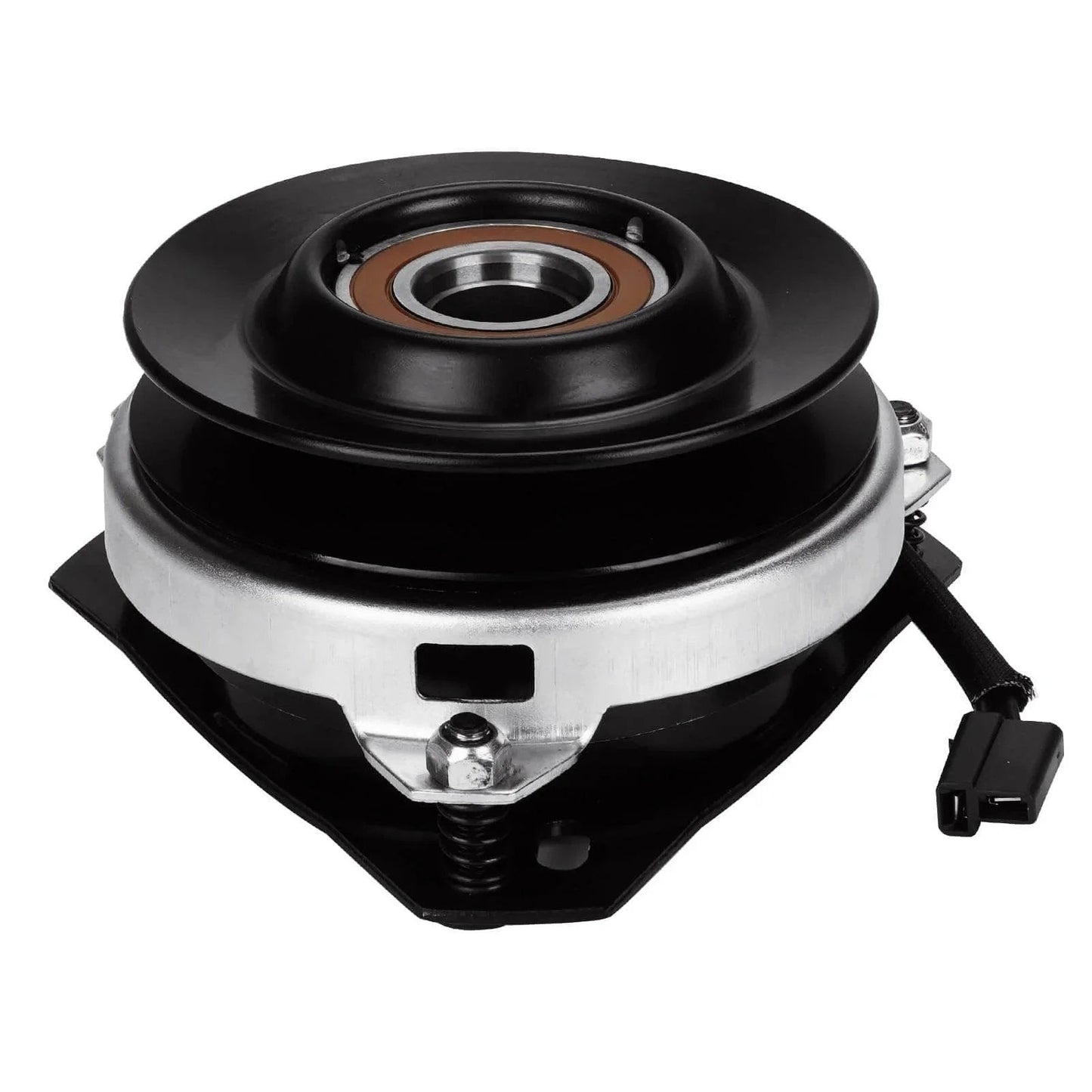 Front view of PTO Clutch for Simplicity 1703816 Warner 5210-33 5215-59 Cub Cadet MTD, metal construction with attached wiring
