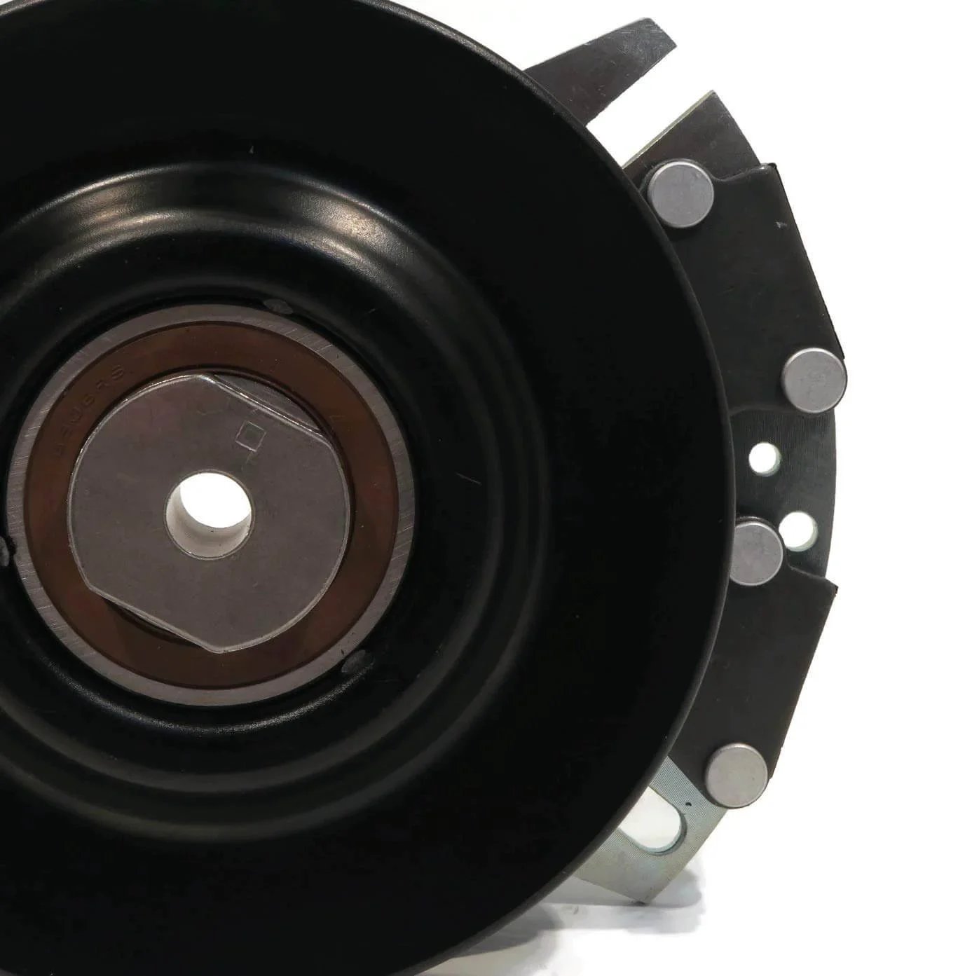 Front view of PTO Clutch with Wire Harness for Hustler FasTrak with 54" Deck 928291, 928502 showing pulley and bearings.