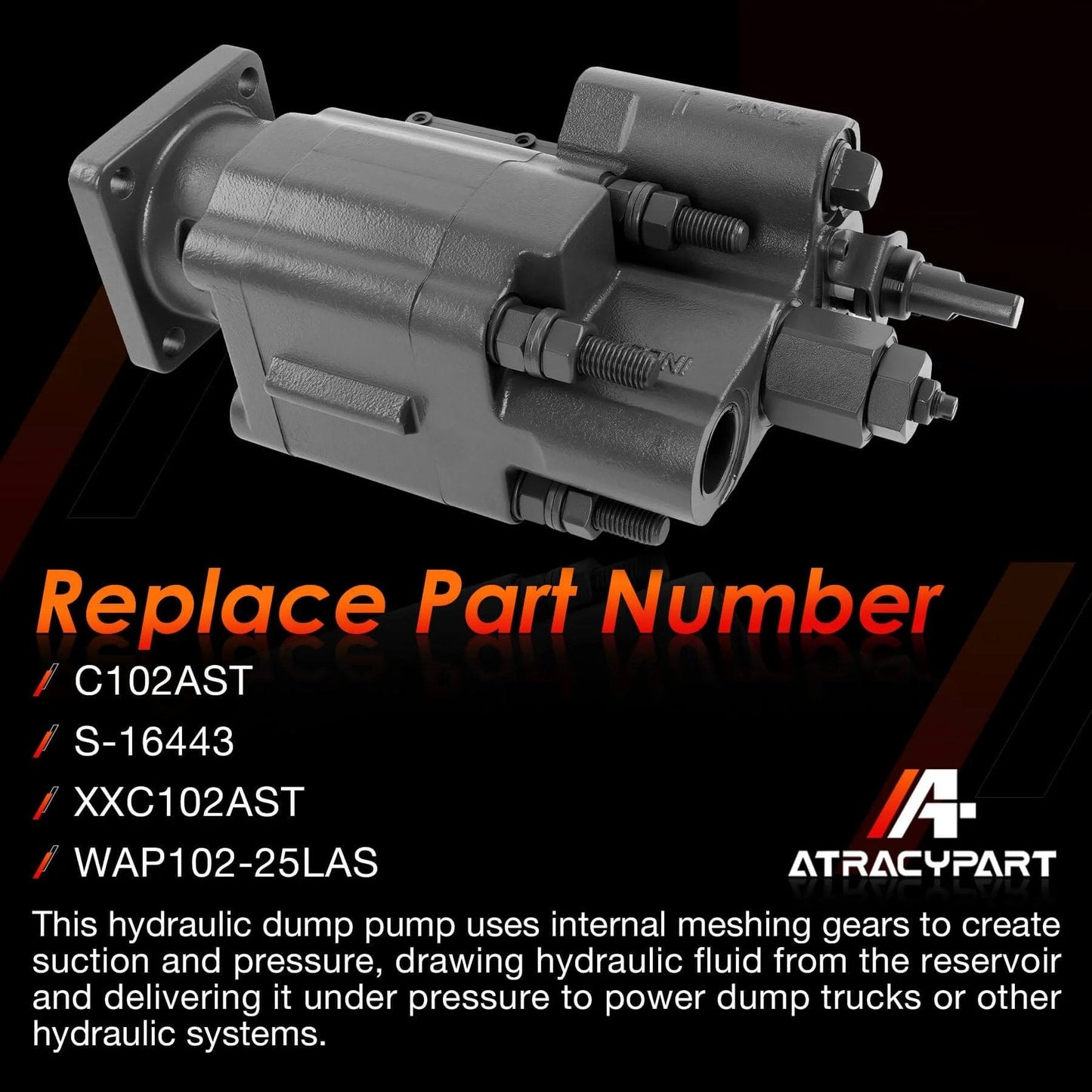 PTO Dump Pump Hydraulic Hydro Cylinder C102 Direct Mount with Air Shift Cylinder, 7/8" 13-Tooth Spline Shaft, 49 GPM