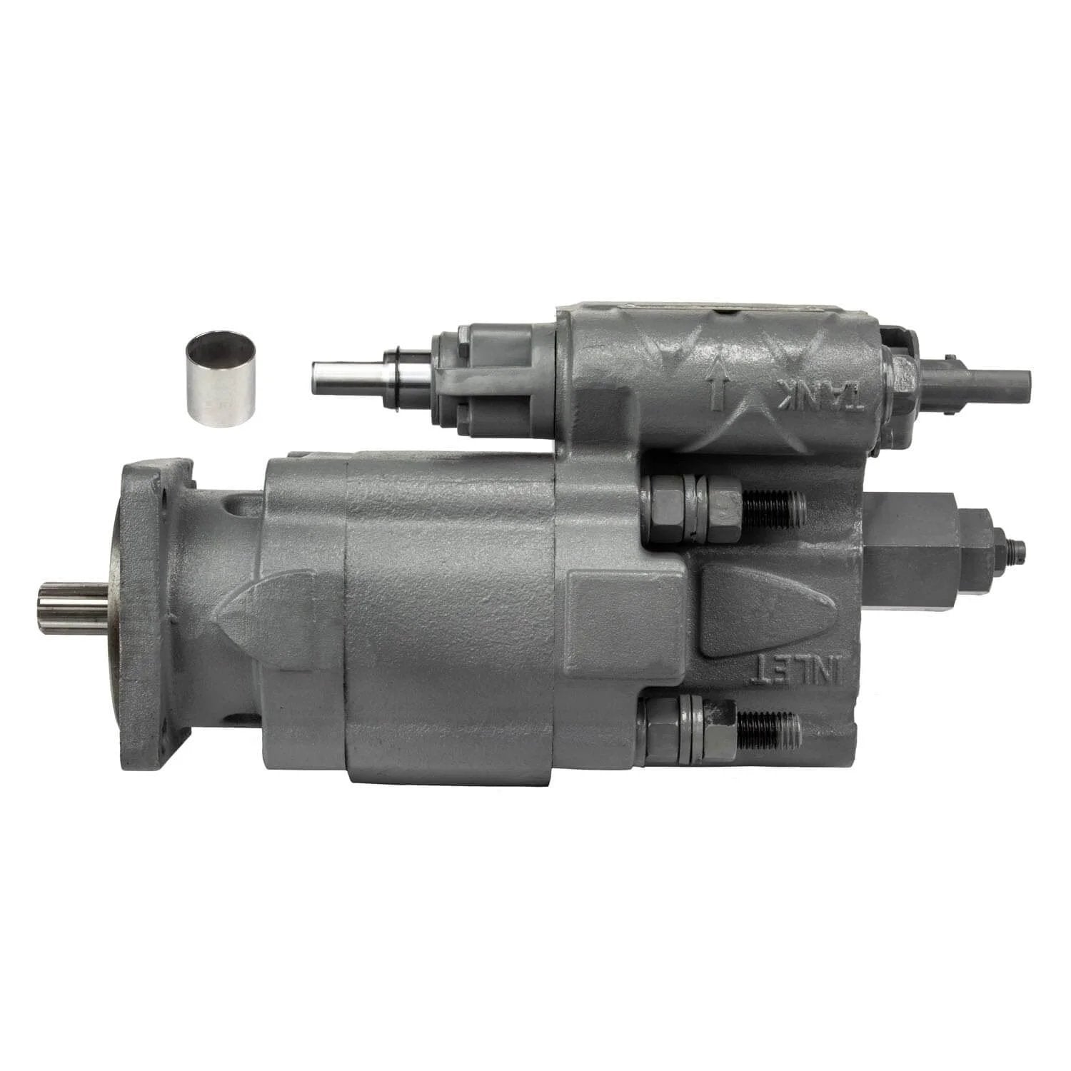 Side view of PTO Dump Pump Hydraulic Gear Pump C102 Series 49 GPM @ 1800 RPM, 3000 PSI Direct Mount with input shaft and ports
