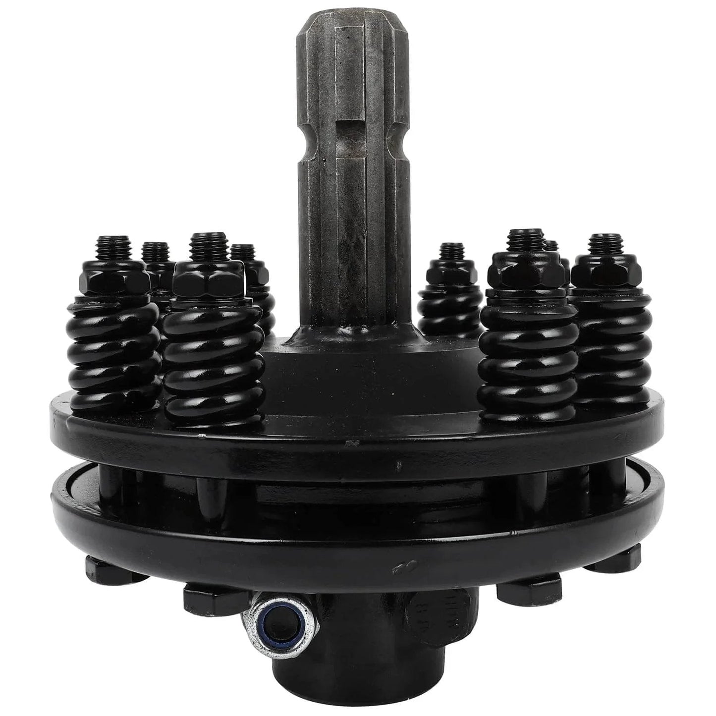 Black PTO Slip Clutch, ACZCR 1-3/8" 6 Splines Both Ends Slip Clutch, showing adjustable rotary cutter brush hog slip friction clutch.
