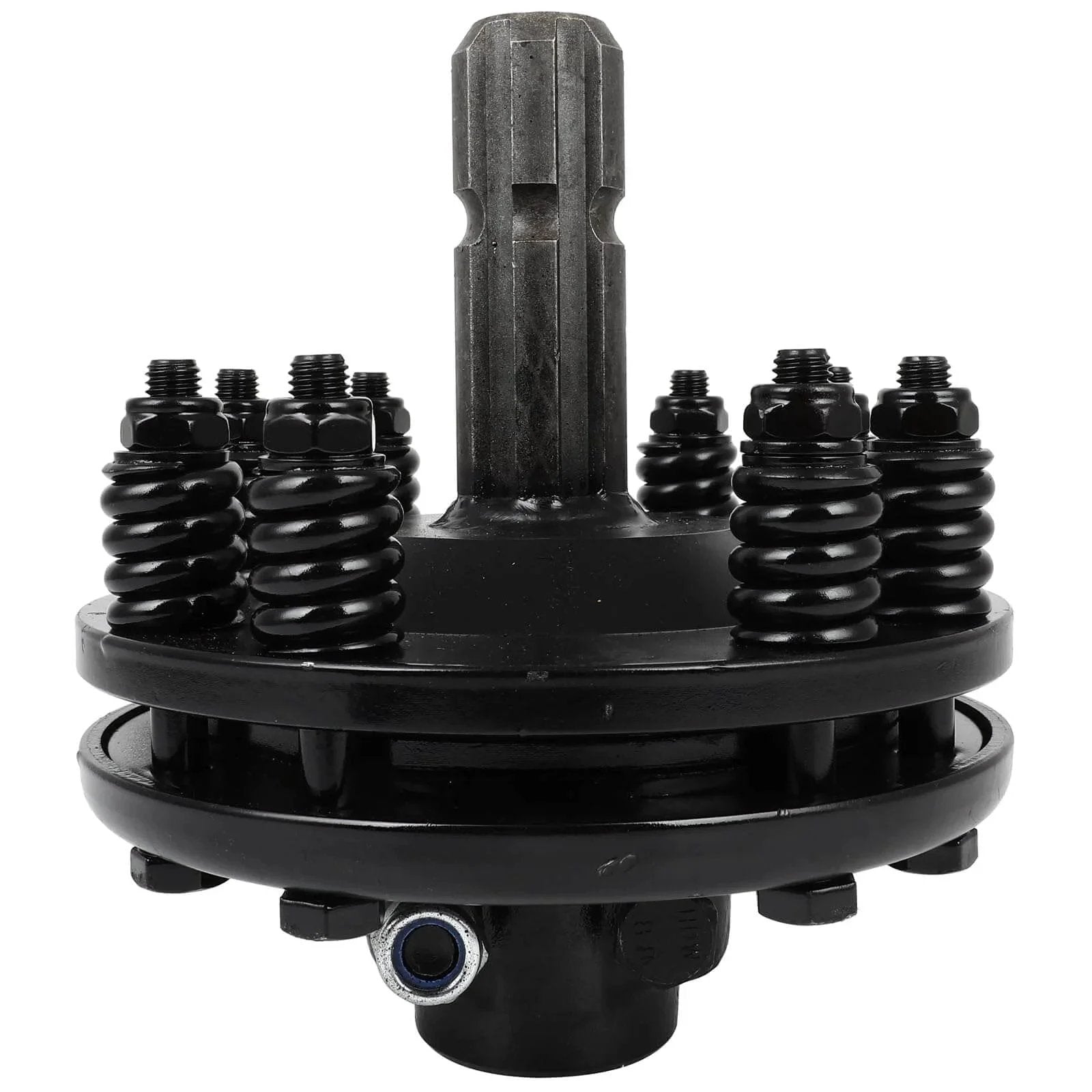 Black PTO Slip Clutch, ACZCR 1-3/8" 6 Splines Both Ends Slip Clutch, showing adjustable rotary cutter brush hog slip friction clutch.
