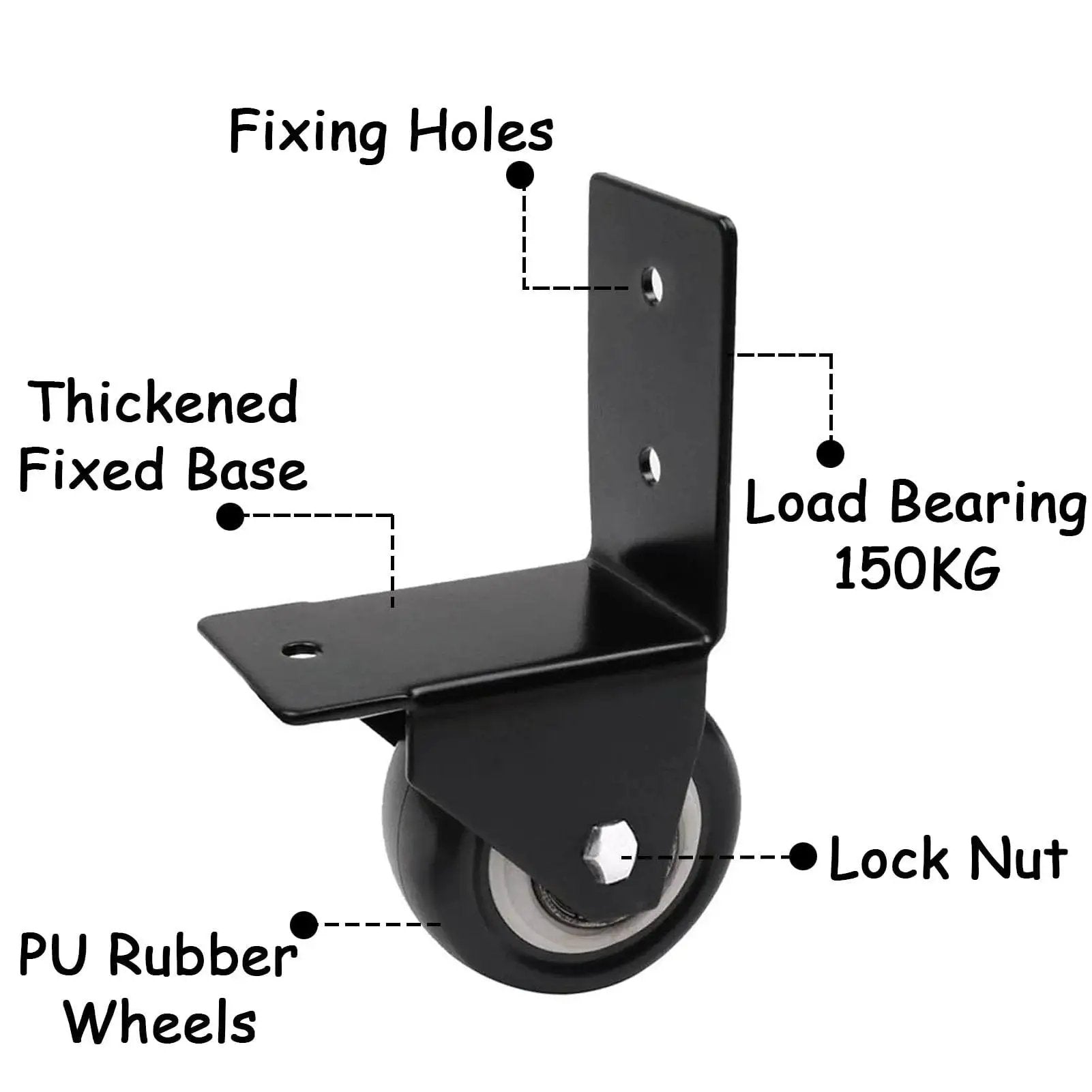 Four Pack Side Mount Caster Wheels With L Shaped Brackets 40mm Diameter PU Rubber Silent Castors Heavy Duty Furniture Movers Load Bearing 120kg