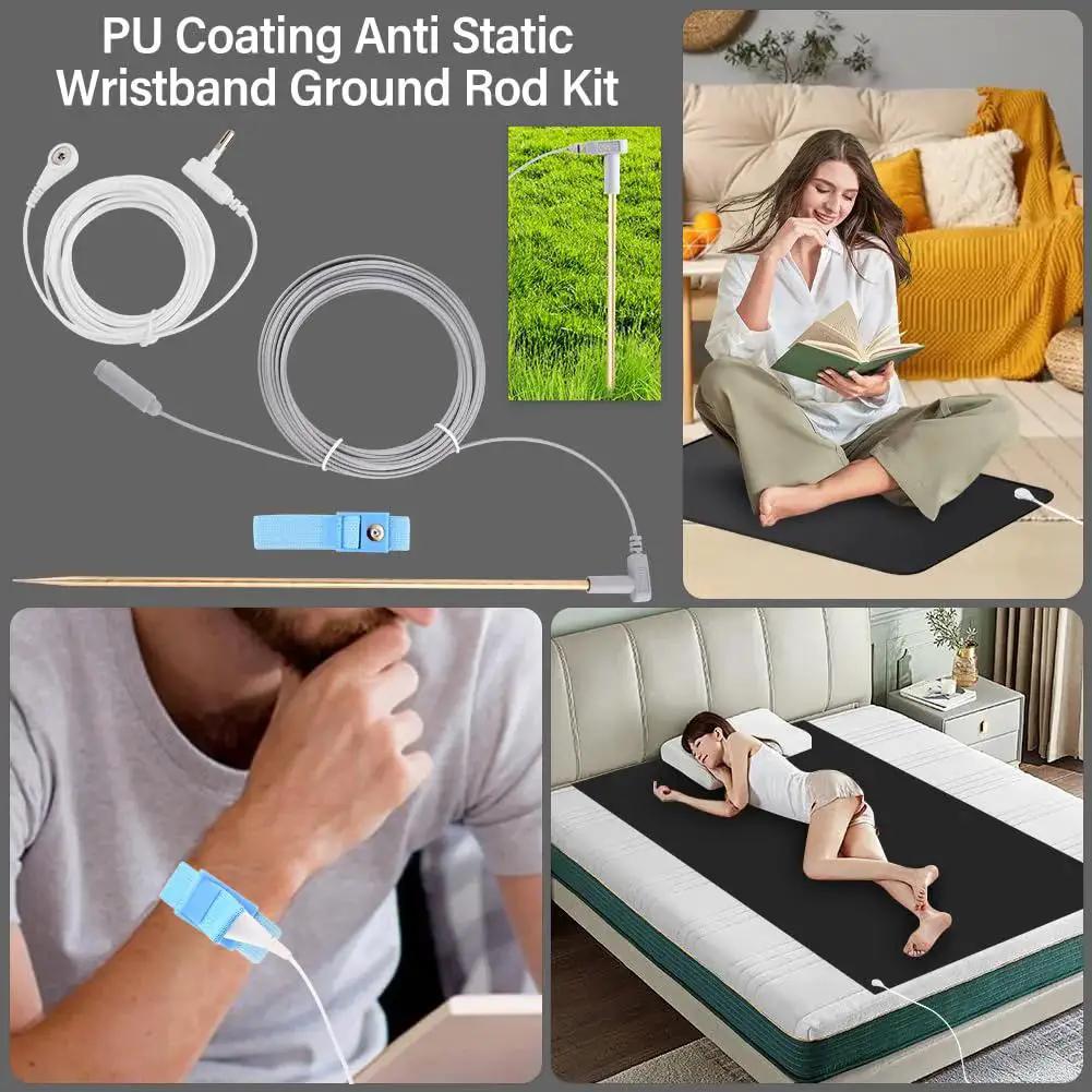Copper Grounding Rod With 40ft Wire For Earthing, Portable Kit With 39ft Cord and wristband, ideal for grounding mats and sheets.