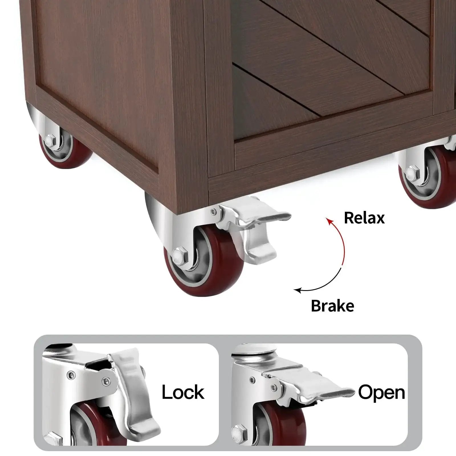 Heavy Duty PU Wheel Caster Set With 360 Degree Swivel Casters And Double Brakes, M12 Threaded Stem, close-up of brake mechanism