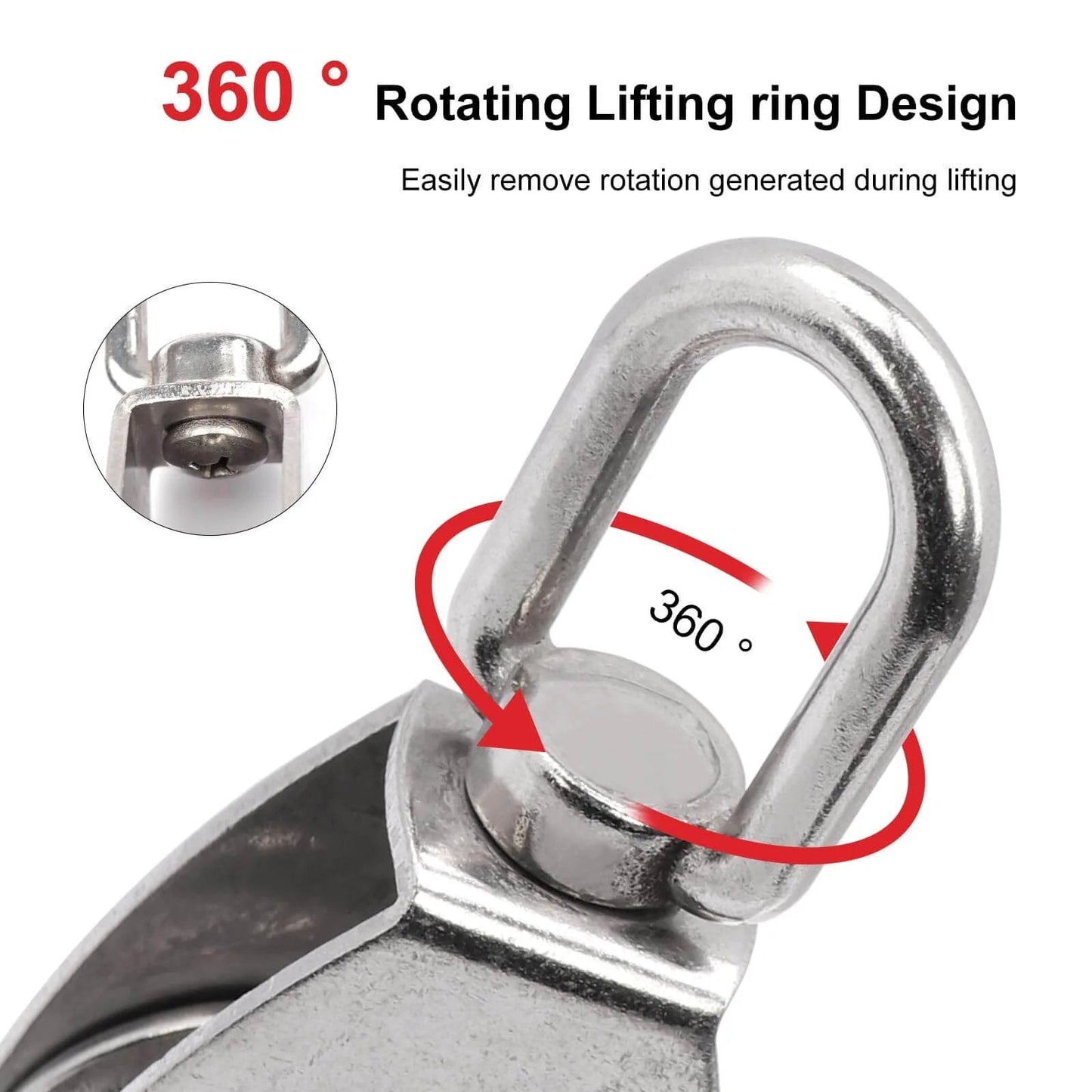 ✝️ M50 Single Pulley Snatch Block Lifting Crane Heavy Duty Swivel Hook 304 Stainless Steel with 360° rotating lifting ring design