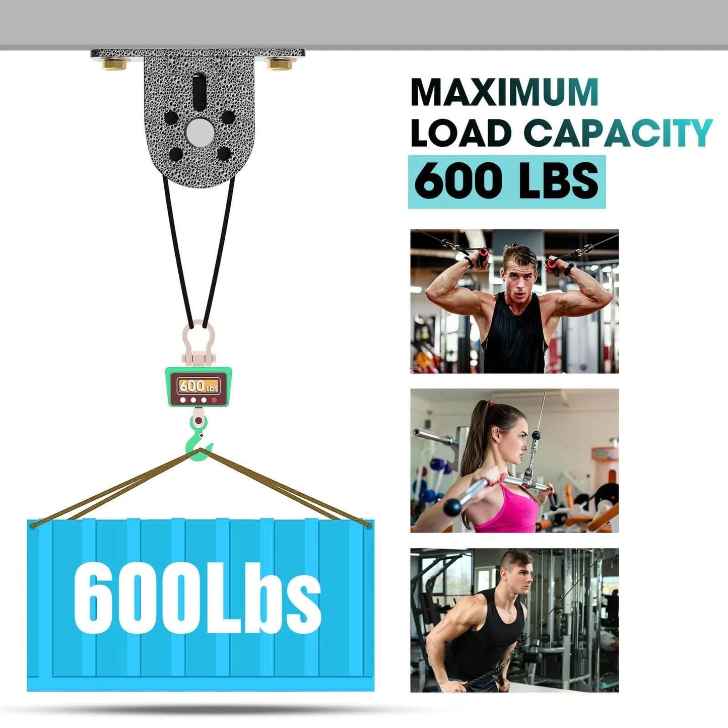 Cable Rope Bearing Pulley Wheel, Wall-Mounted Fixed Pulley Weight System for Home Gym above weightlifting imagery