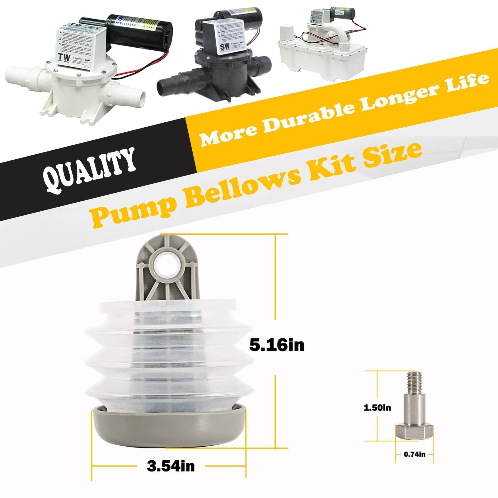 Pump Bellow Kit For Dometic Sealand Vacuum And Discharge Pumps VG4 VHT S J TW T Series Replacement 385230980 with size measurements.
