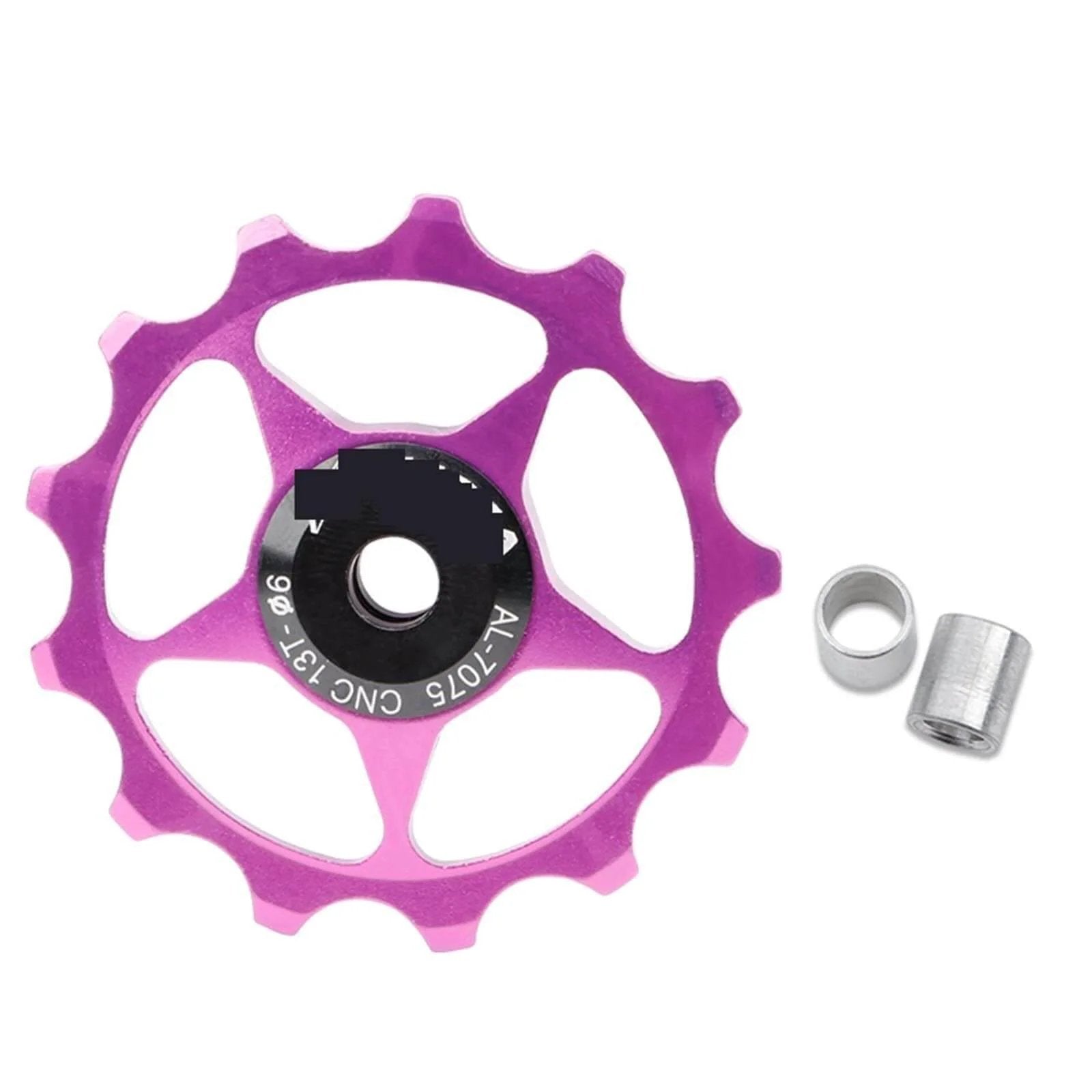 Pulley Mountain Road Bike Bicycle Rear Derailleur Pulley Roller Idler Bearing Riding Wheel Parts in purple with hardware