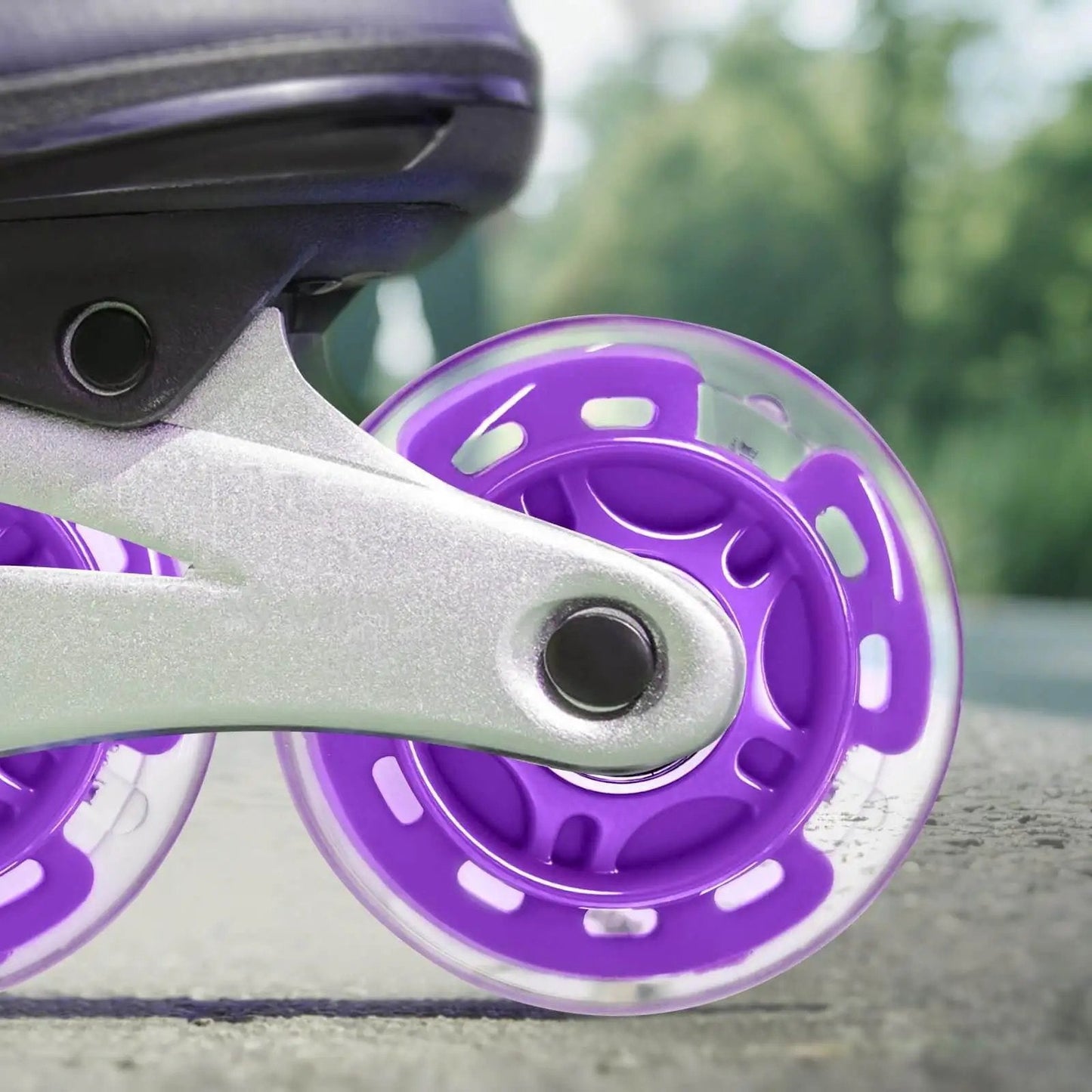 Close-up of 8-Pack Inline Skate Wheels 64mm With Bearings For Indoor And Outdoor Replacement - High-Performance 82A Polyurethane, Smooth-Riding