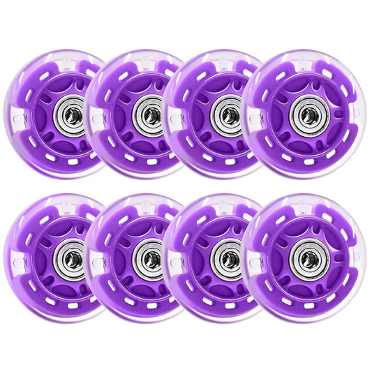 8-Pack Inline Skate Wheels 64mm With Bearings For Indoor And Outdoor Replacement - High-Performance 82A Polyurethane, Purple