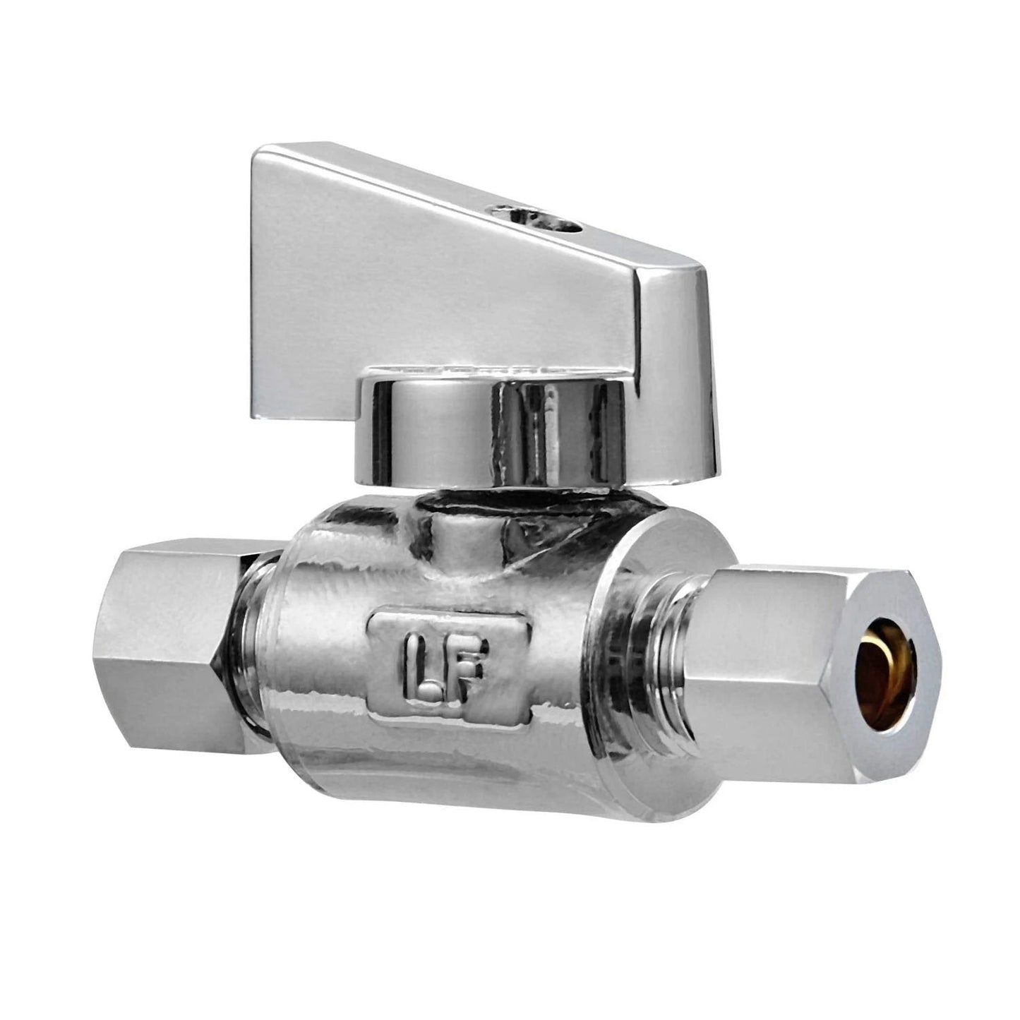 Premium Brass Quarter Inch Compression To Quarter Inch Compression Angle Valve Two Pack Quarter Turn Water Supply Valves Chrome Plated for rust resistance.