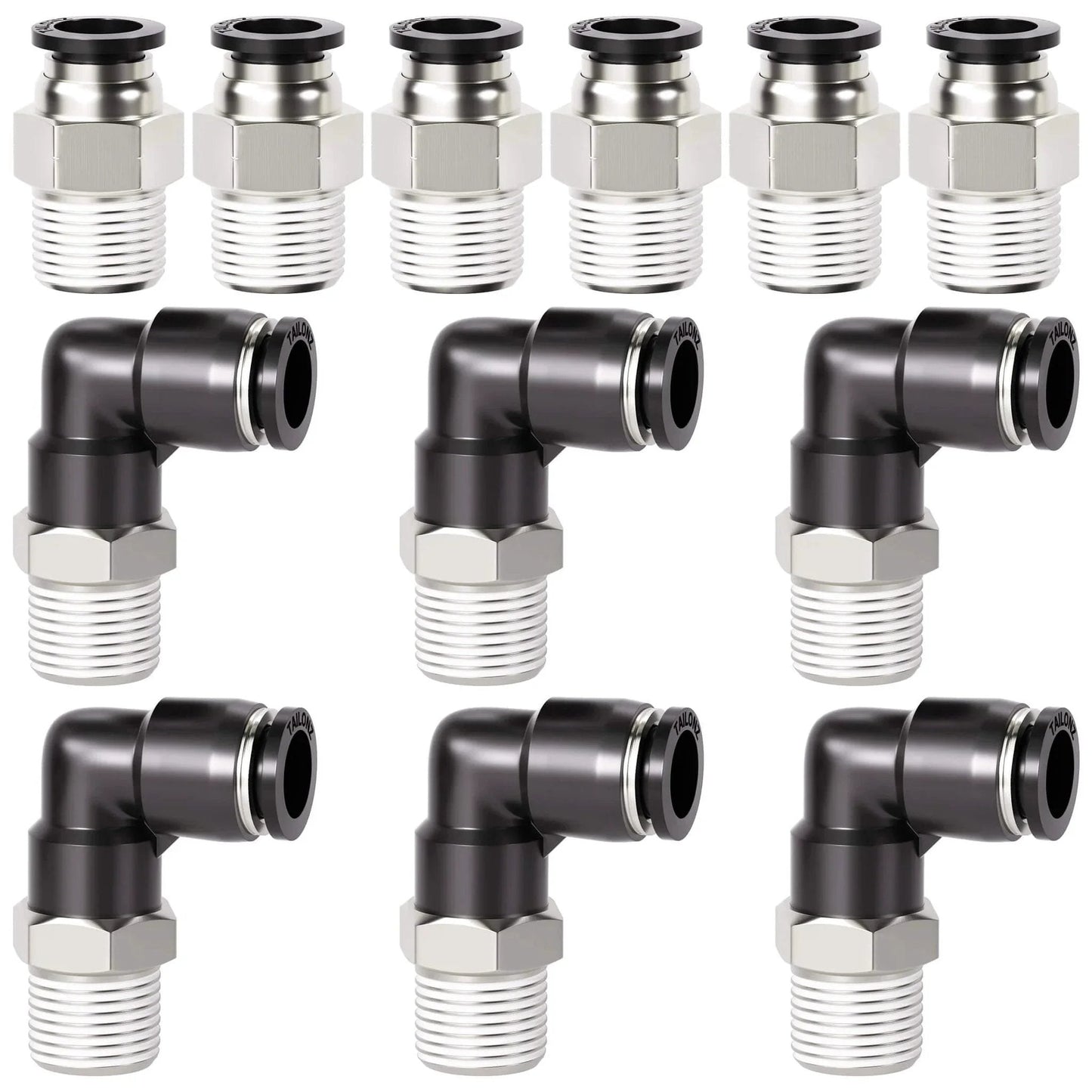 Elbow and Straight Push To Connect Fittings One Quarter Inch Tube OD X One Quarter Inch NPT Thread Copper And Plastic Pack Of Twelve PC One Quarter Inch N2 And PL One Quarter Inch N2 High Pressure 145 PSI 32 To 140 Fahrenheit