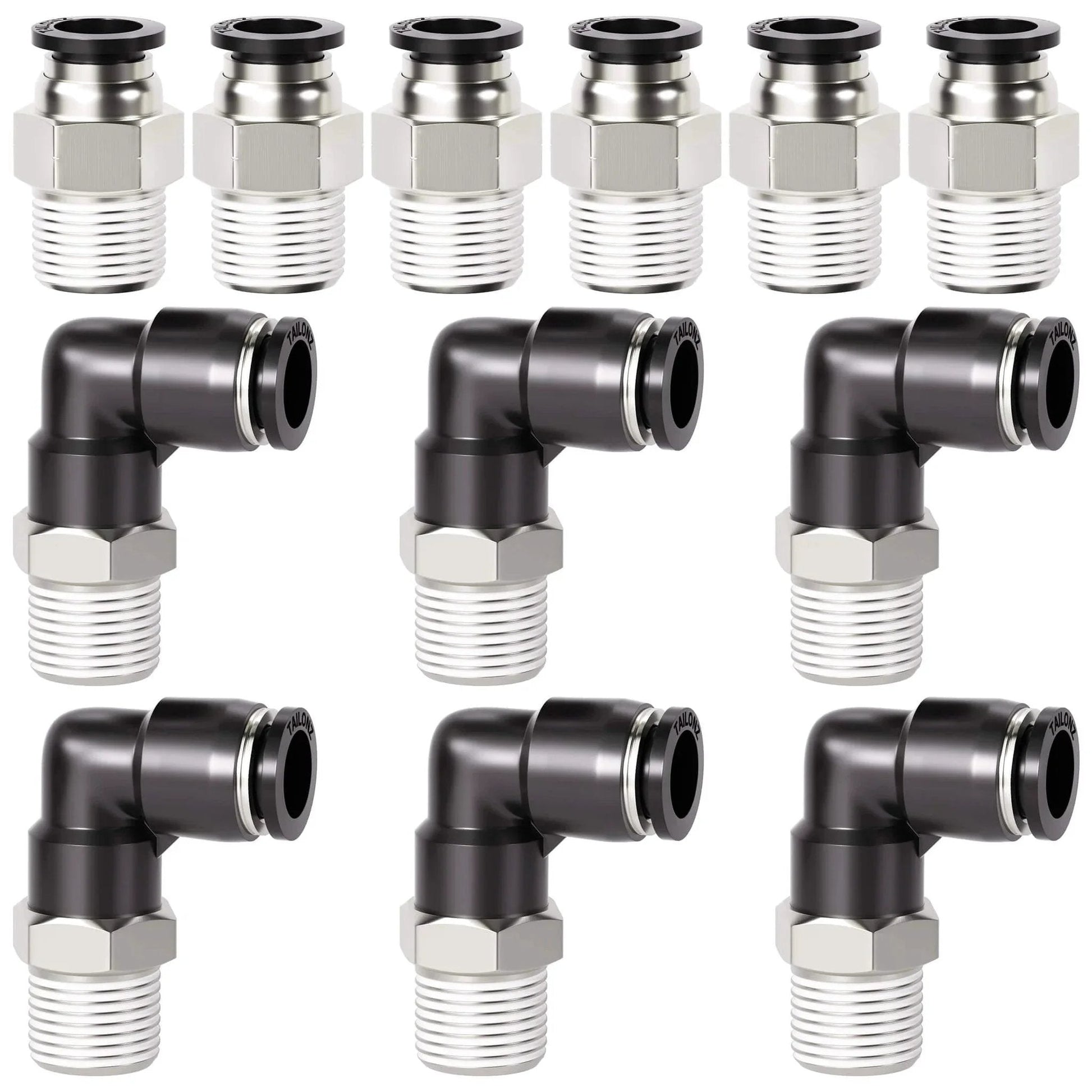 Elbow and Straight Push To Connect Fittings One Quarter Inch Tube OD X One Quarter Inch NPT Thread Copper And Plastic Pack Of Twelve PC One Quarter Inch N2 And PL One Quarter Inch N2 High Pressure 145 PSI 32 To 140 Fahrenheit