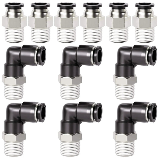 Elbow and Straight Push To Connect Fittings One Quarter Inch Tube OD X One Quarter Inch NPT Thread Copper And Plastic Pack Of Twelve PC One Quarter Inch N2 And PL One Quarter Inch N2 High Pressure 145 PSI 32 To 140 Fahrenheit
