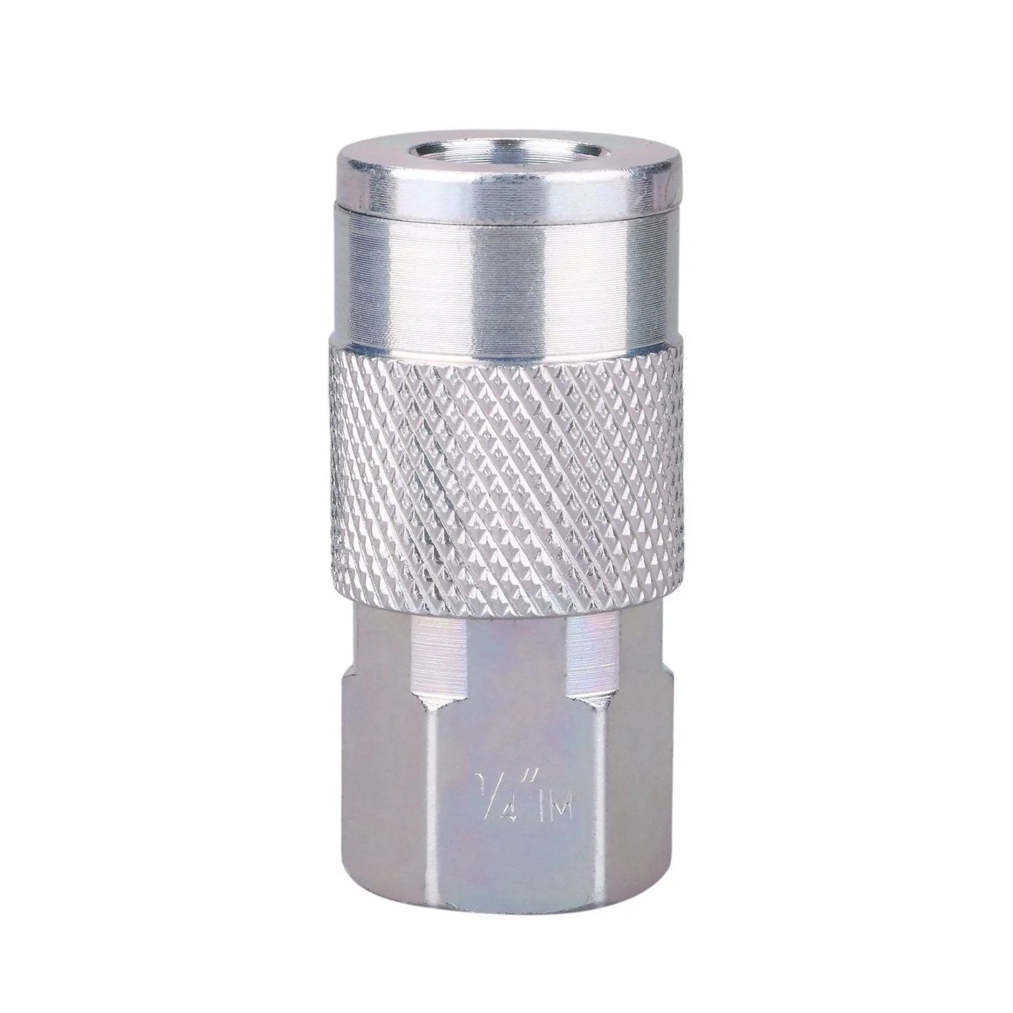 Close-up of IM Type Quick Connect Air Fittings Kit With One Quarter Inch NPT Threads, stainless steel, designed for quick disconnect.