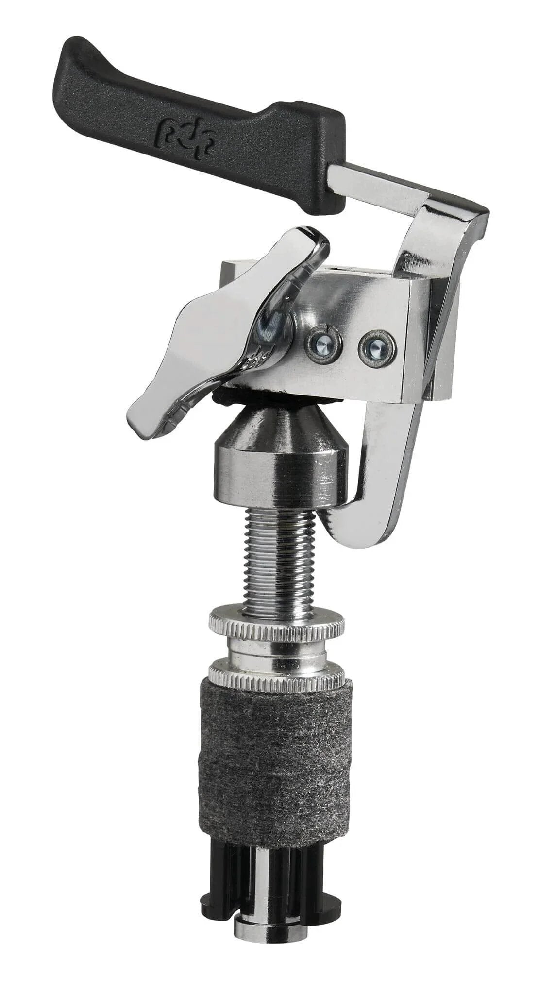 Quick-Release Drop-Lock Hi-Hat Clutch in metal construction, side view, showing quick-release mechanism and drop-lock feature.