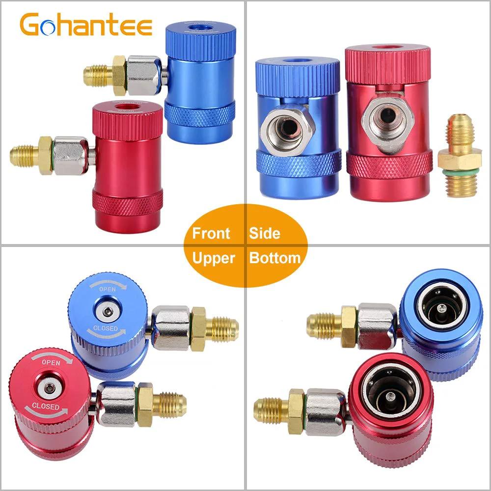 R1234yf Quick Coupler Adapters For High And Low Side Manual Disconnects, One Quarter Inch Fittings, Refrigerant Manifold Gauge Set Compatibility, Easy Install, Heavy Duty AC Charging And Diagnostic Tools For Automotive Refrigerant Service, showing multiple views.