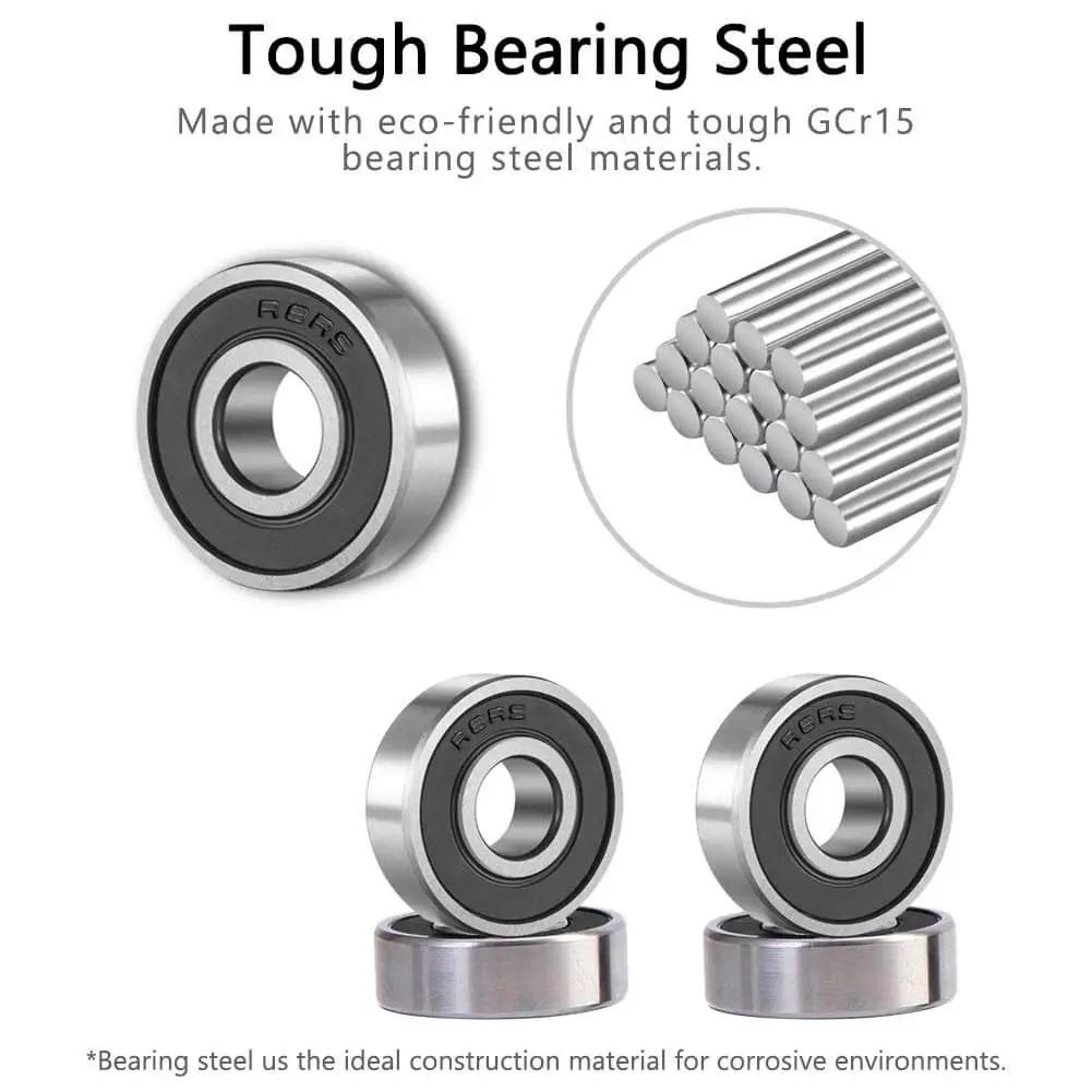 R8 2RS Ball Bearings 12 Pack For Miniature Projects And Small Motors Double Rubber Sealed Deep Groove Bearings Bearing Steel SHKI 1/2 In By 1-1/8 In By 5/16 In shown with tough GCr15 bearing steel materials