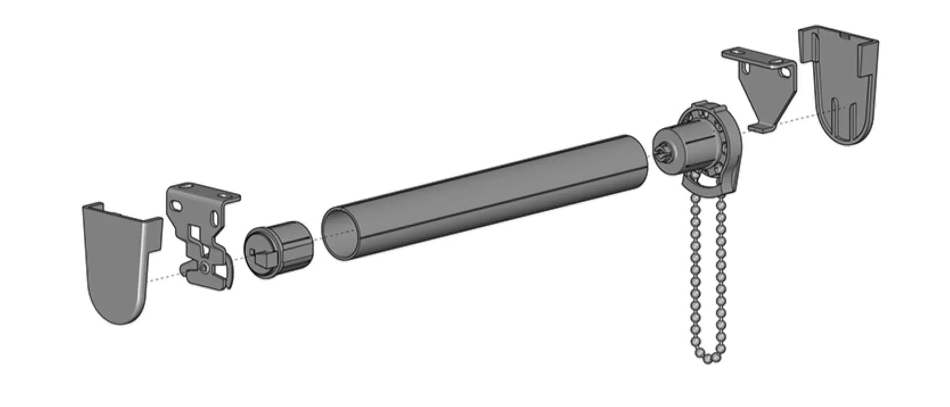 Diagram showing R8 Clutch for 1 inch Tube in Natural with components for roller shade installation.