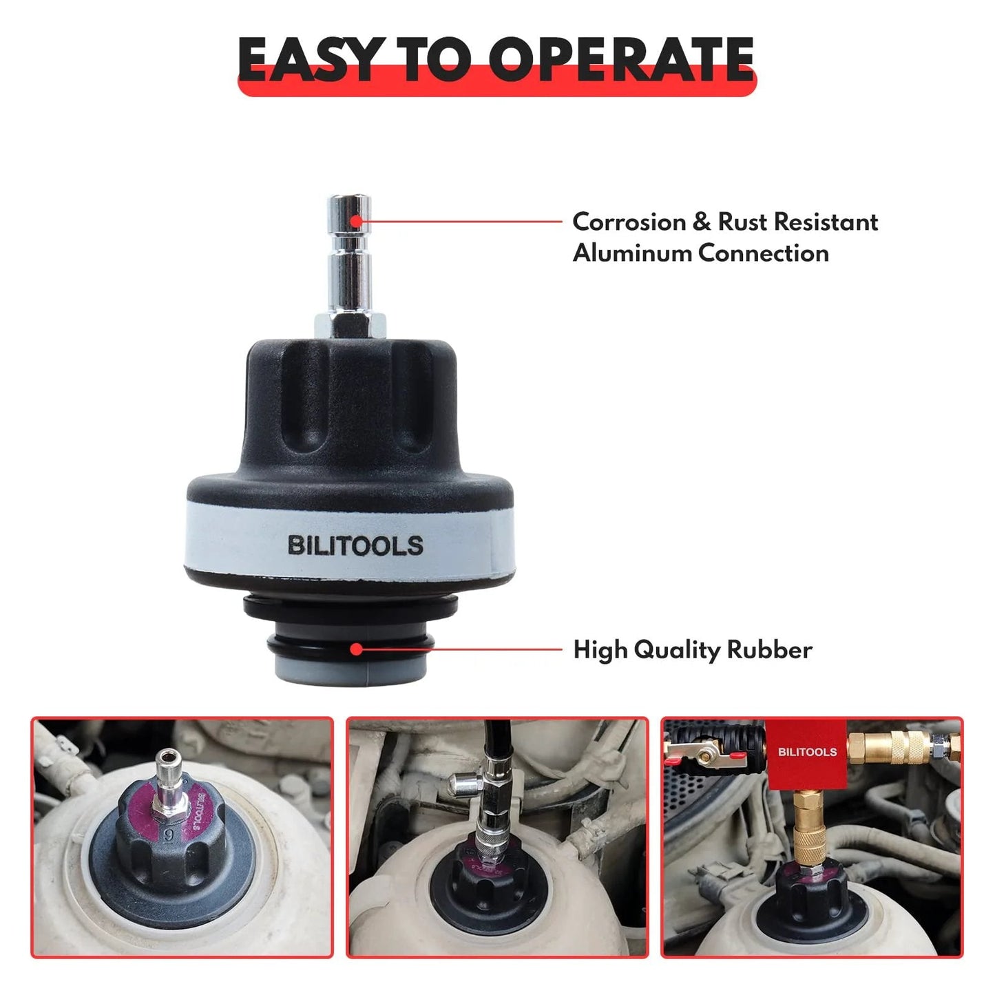 Radiator Coolant Pressure Tester And Vacuum Refill Kit 28 Piece Universal Cooling System Tool Set with aluminum connection.