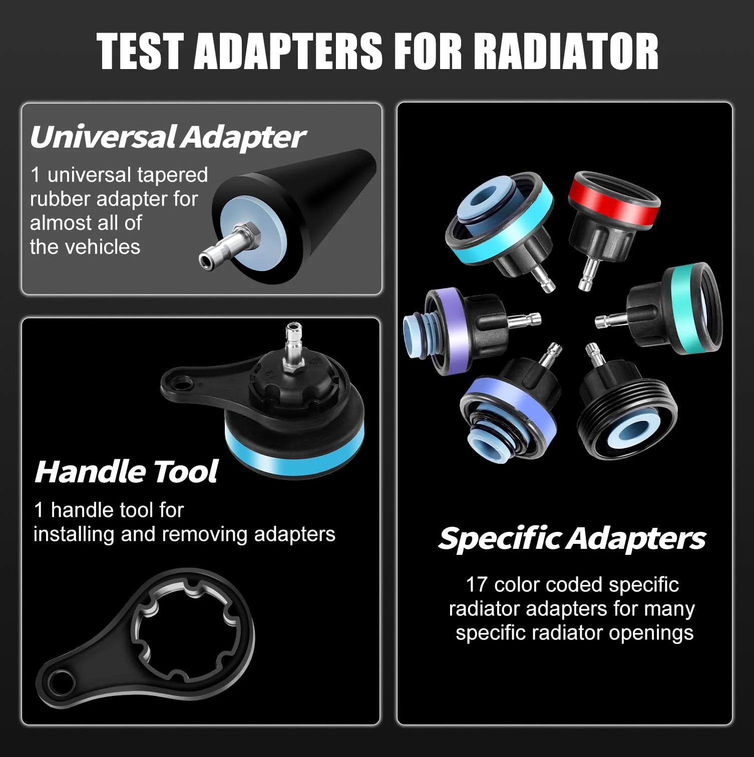 Test adapters for Radiator Pressure Tester And Vacuum Refill Kit For Cooling System, 28 Piece Automotive Leak Test by JIFETOR.