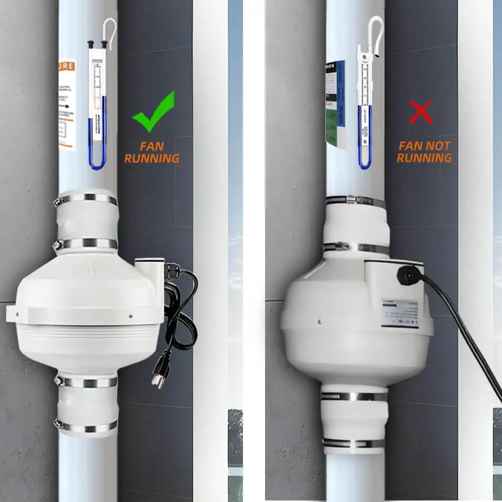 4 Inch Radon Mitigation Fan Installation Kit MIDCVFRUN With Inline Centrifugal Radon Fan Two 4x3 Inch Rubber Couplers And Air Pressure Indicator
