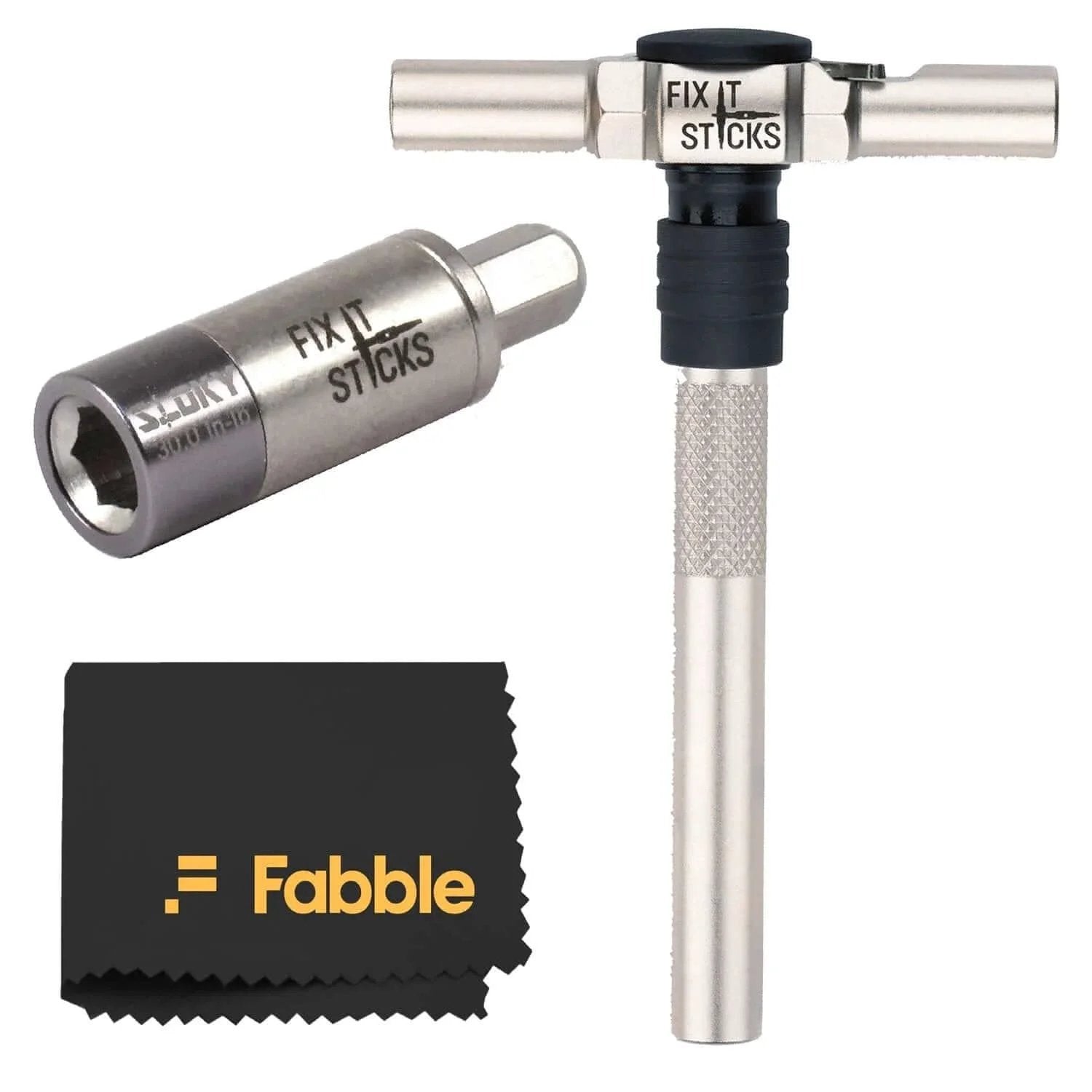 Set of 2 tools Bundle - Ratcheting T-Way Wrench & Torque Limiter 30 Inch-lb shown with microfiber cloth