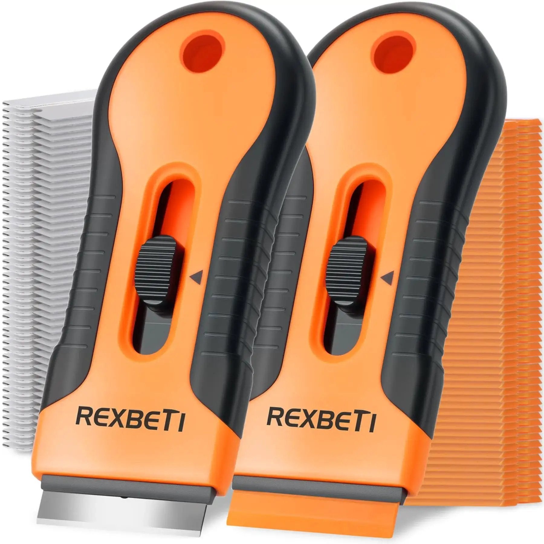 Razor Blade Scraper Tool Set 2 Pack With 80 Replacement Blades Metal And Plastic For Glass Cooktop Paint Removal