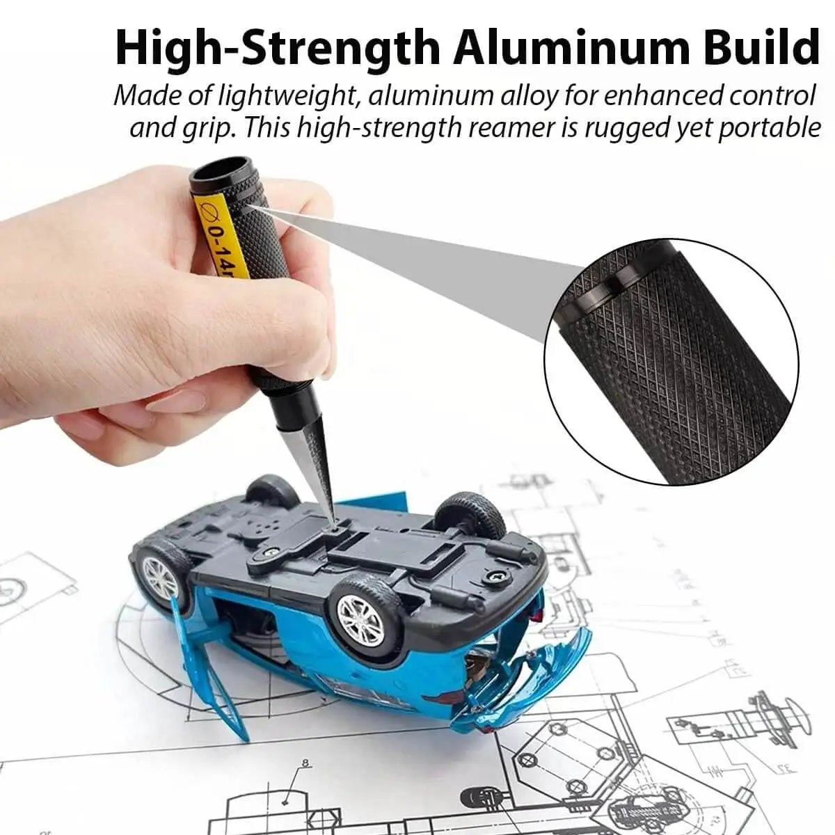 Using a 0 To 14mm RC Body Reamer Tool With Precision Scale Eyech 2 Pack Pro Grade Built Tough High Strength Aluminum Expanding Hole Puncher For RC Car Shells Plastic Sheets Aircraft Models And DIY Projects Black on RC car shell.