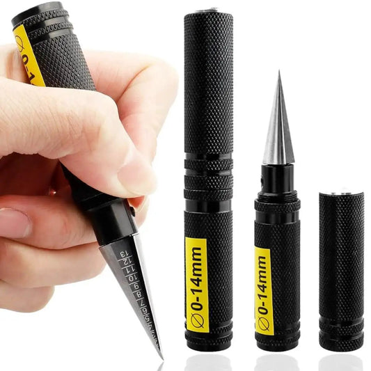 RC Car Hole Opener Reamer Kit 2 Pack 0 to 14mm Expanding Drill Tool With Bevel Design, Laser Marked Scale, Safety Sleeve, black metal body.