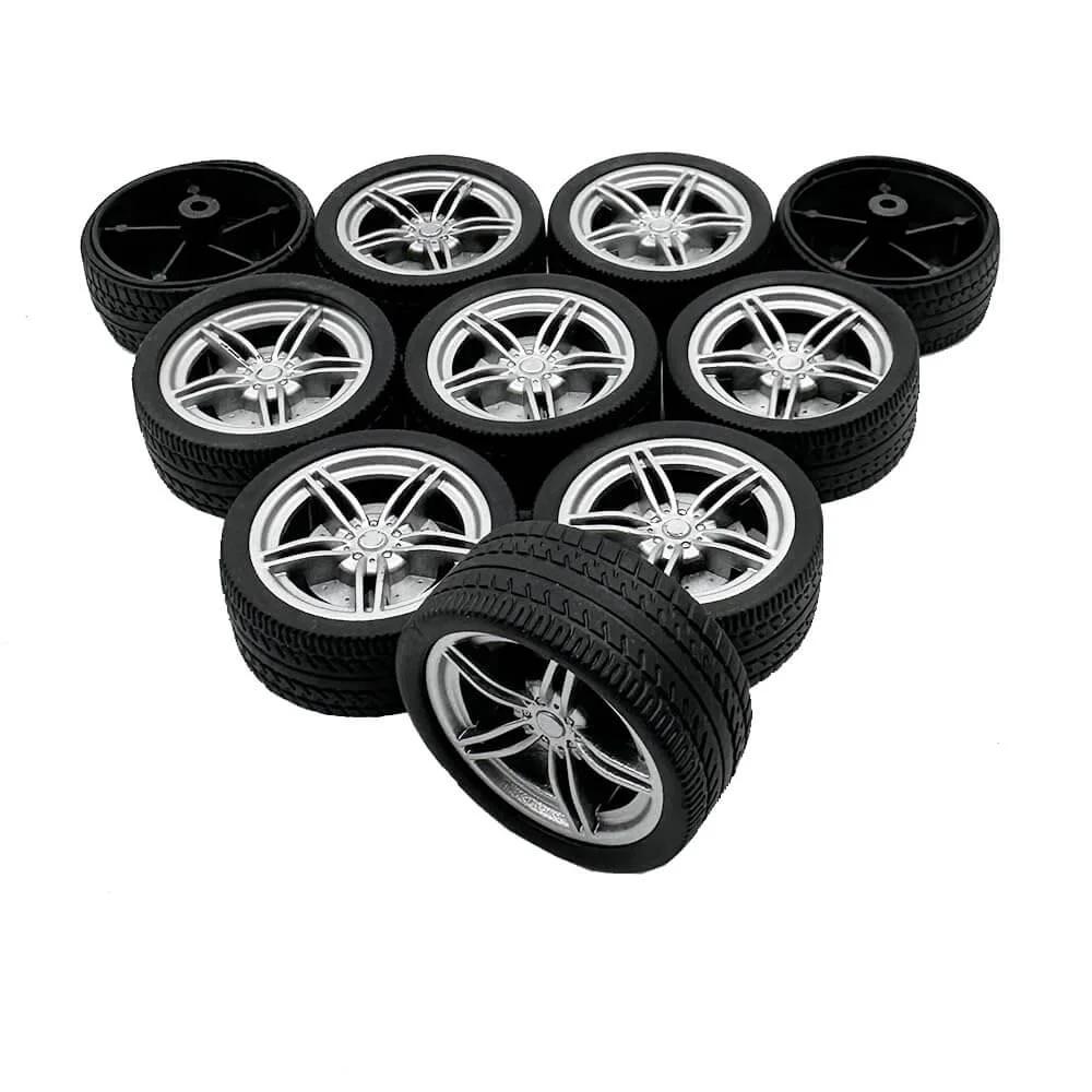 10PCS Toy Car Wheels 40mm Rubber Tire Wheels with Metal Shaft for RC Car Truck DIY Model Toy Wheel Replacement Accessories