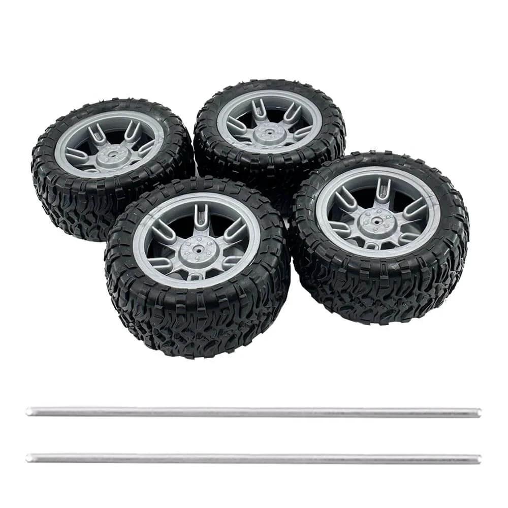 4pcs toy car wheel 60mm model car rubber tire wheel with metal shaft axles for rc car truck diy model toy building project (3x60mm)