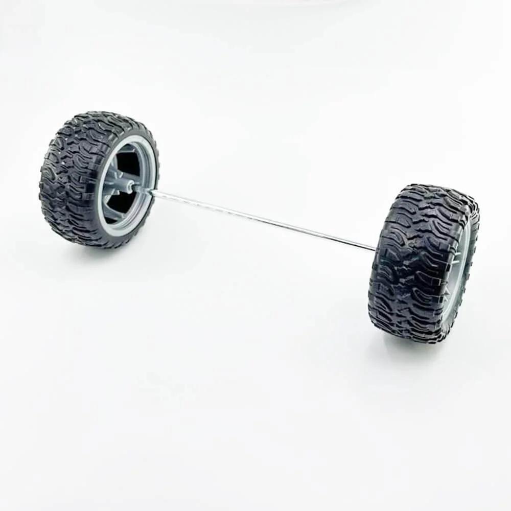 Side view of 4pcs toy car wheel 60mm model car rubber tire wheel with metal shaft axles for RC car truck DIY model toy building