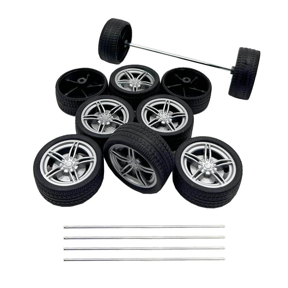 10PCS Toy Car Wheels 40mm Rubber Tire Wheels with Metal Shaft for RC Car Truck DIY Model Toy Wheel Replacement Accessories 3mm Hole