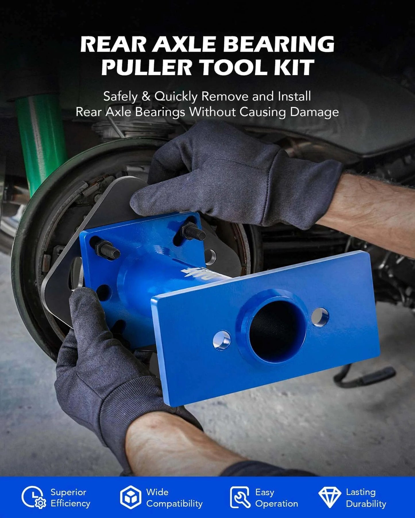 Rear Axle Bearing Puller and Installer tool being used on a vehicle wheel hub
