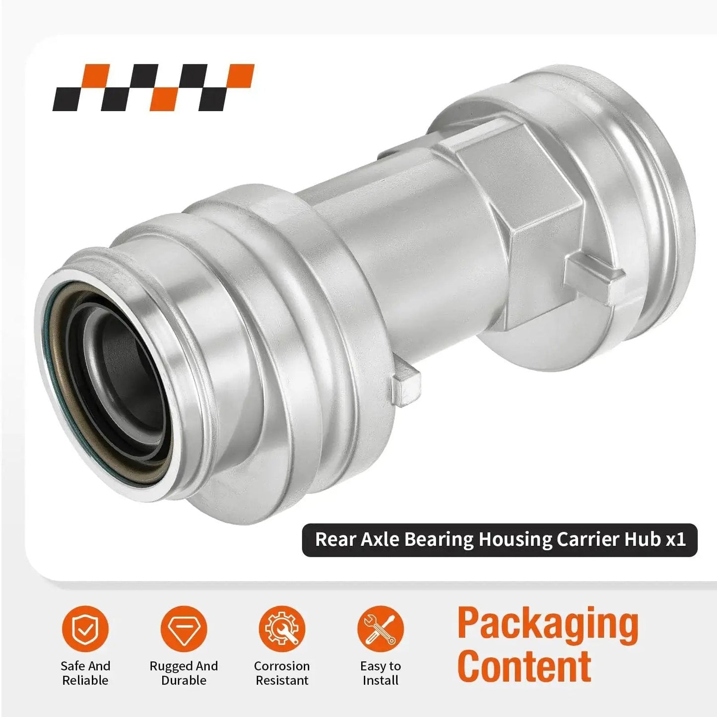 Front view of a Rear Axle Bearing Housing Carrier Hub For Polaris ATV Heavy Duty Replacement Fits Scrambler 400 2x4 2000 2002.