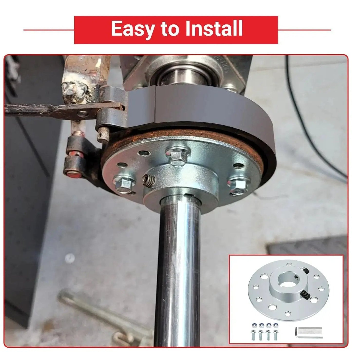 Rear Steel Sprocket Drum Brake Hub With One Inch Bore And One Quarter Inch Keyway Plus Hardware Kit installation on go-kart axle