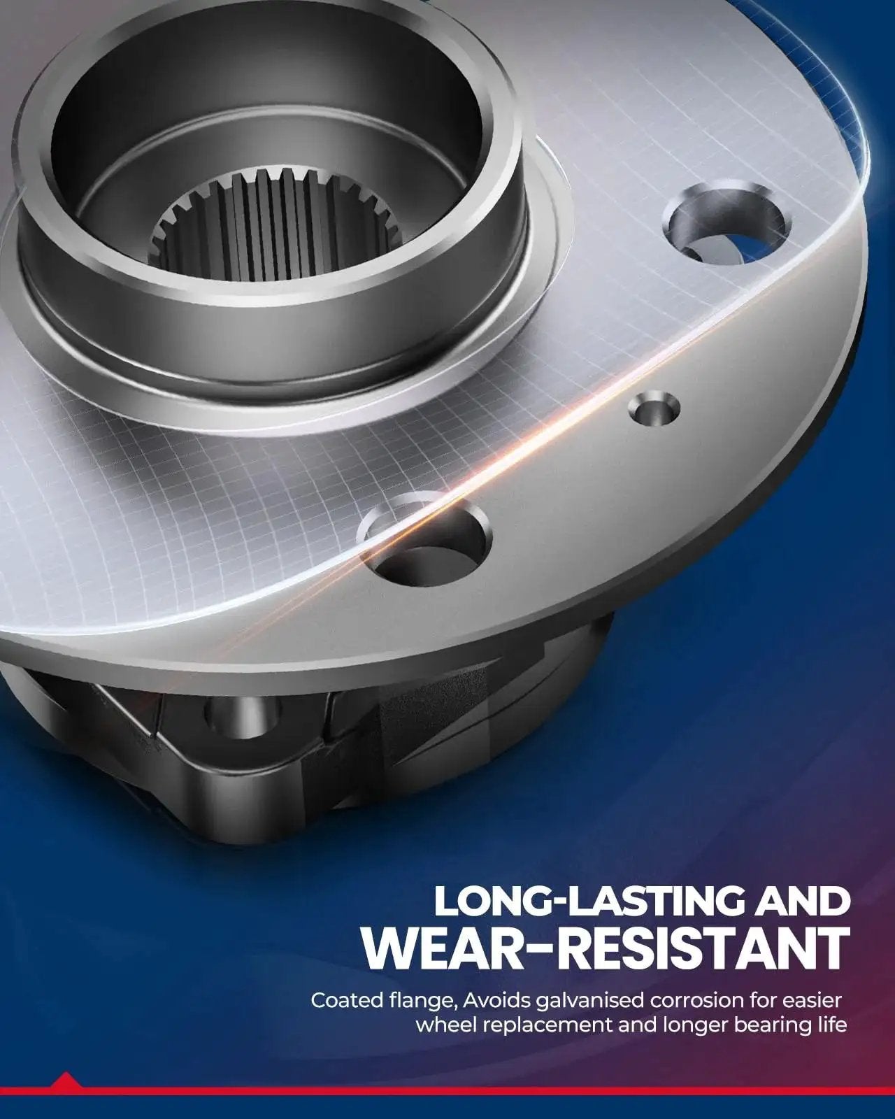 Close-up of rear wheel bearing hub assembly for Toyota with ABS, showing flange detailing and 5-lug configuration.
