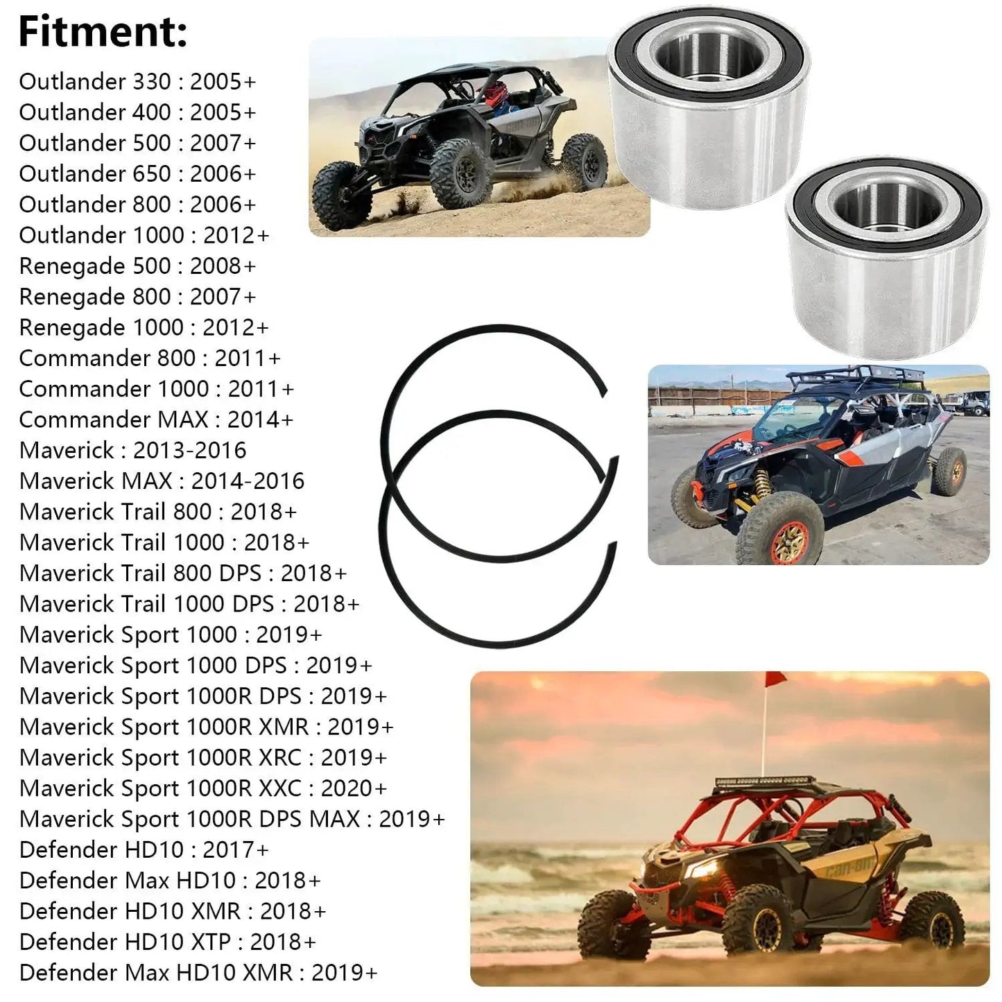 Rear Wheel Bearing Kit For Can Am Outlander 330 400 500 650 800 1000 Renegade Commander Maverick Trail Sport 800 1000 Replacement For 293350040 293370019 Heavy Duty Wheel Hub Bearings For Off Road Adventures And Rough Terrain with detailed fitment list and product images.