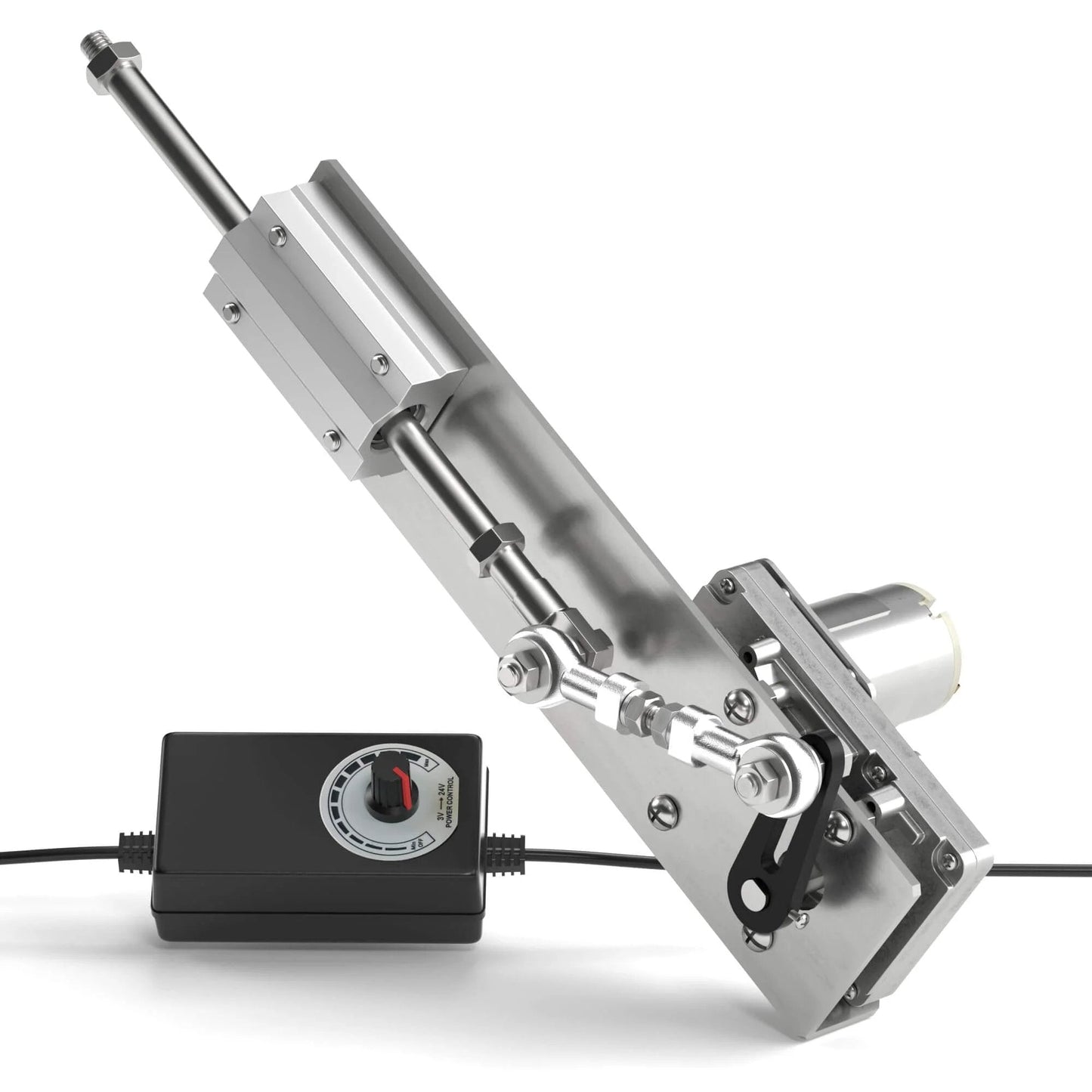 DIY Reciprocating Linear Actuator Stroke 2cm-8cm Adjustable Telescopic Motor with Speed Controller, shown with chrome tube and control box