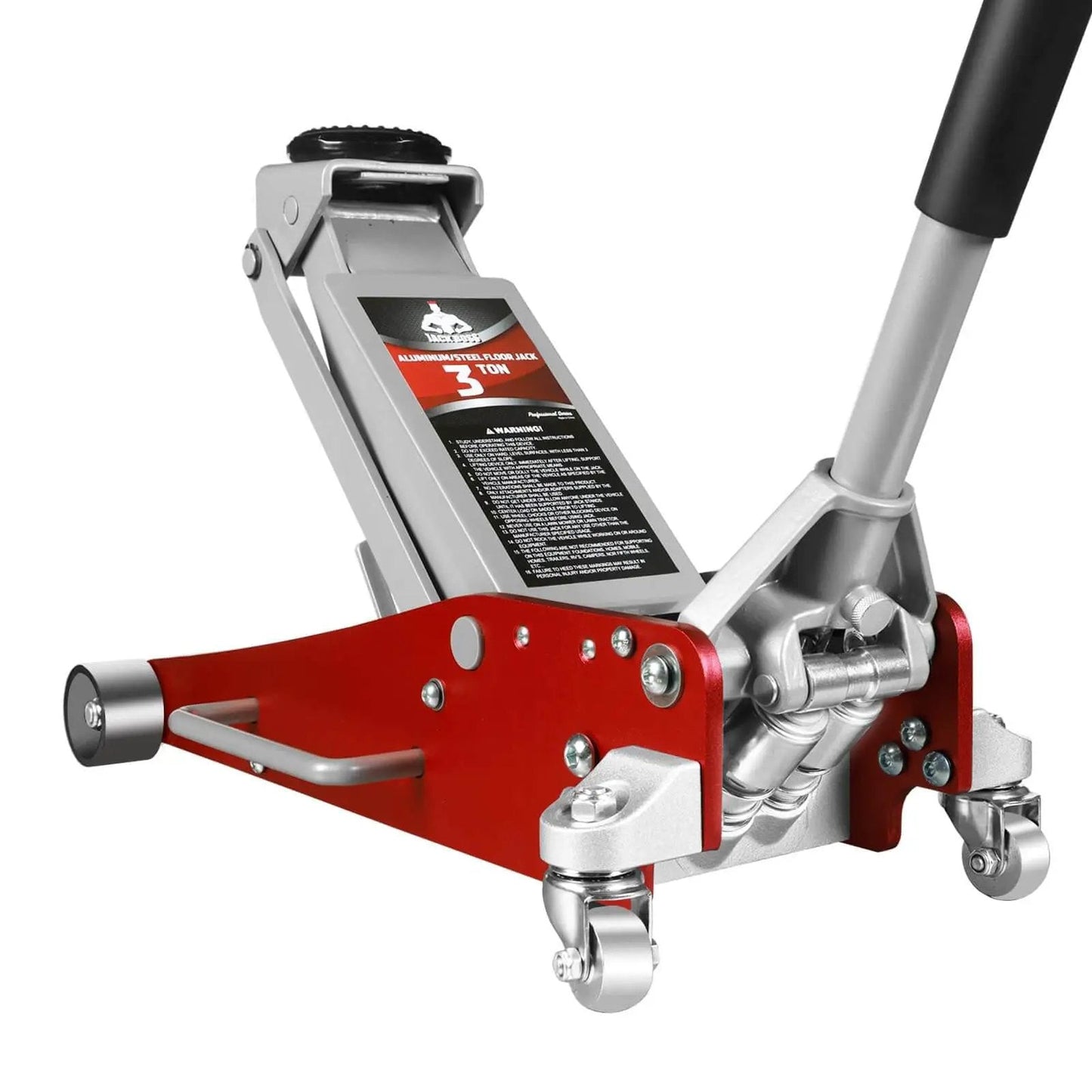 Low Profile 3 Ton Racing Floor Jack With Dual Pistons Quick Lift Pump For SUVs And Trucks Aluminum And Steel Construction 58.5 Lb Red Lifting Range 3-15-16 To 18-5-16 Inches Includes Rubber Saddle And Heavy Duty Design