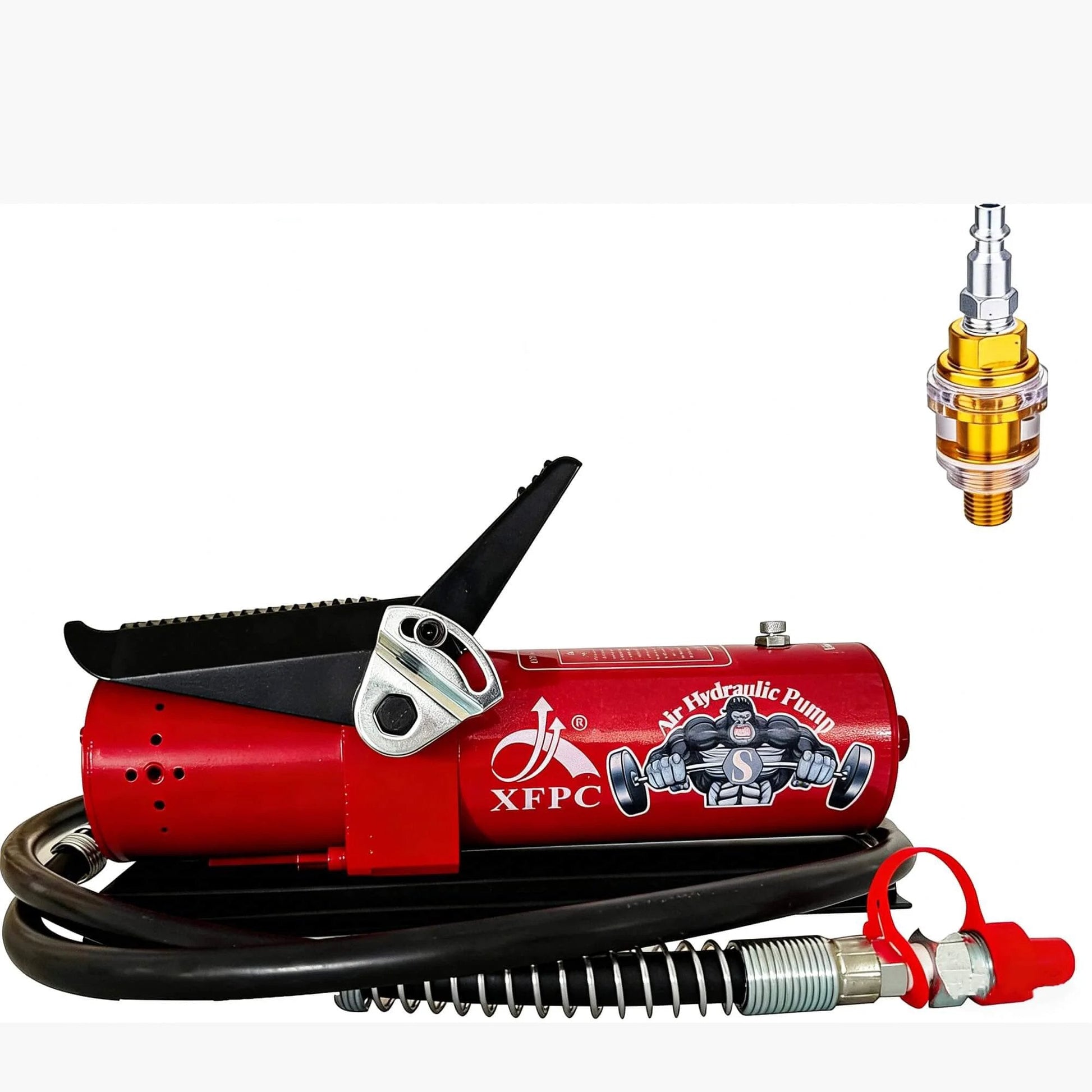 Air Hydraulic Pump 0.45 Gal 10,000 PSI Reservoir NPT 3/8" Oil Outlet, NPT 1/4" Inlet, Red Aluminum Foot Pump with Air Line Lubricator