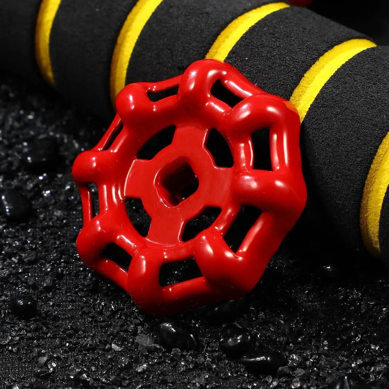 Red metal round wheel handle with square broach for outdoor faucet shown on dark background. 10 Pack Metal Outside Faucet Round Wheel Handles With Square Broach For Cast Iron Hose Bibb Valves Replacement And Shutoff Valve Easy Operation Durable Cast Iron Construction Reliable Sealing Ideal For Garden And Plumbing Fixtures.