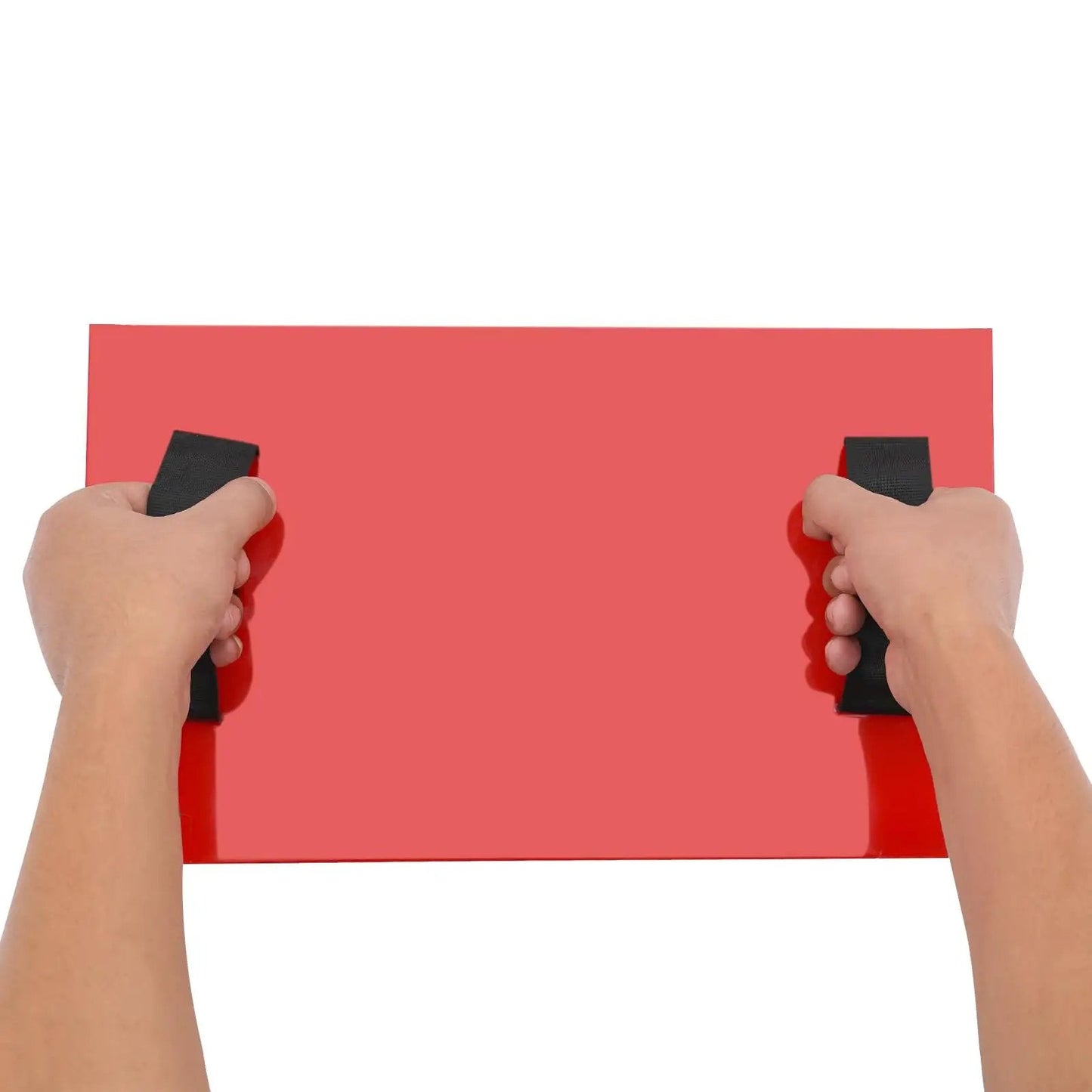 Hands holding a rectangular red Heavy Duty 434x252mm Concrete Mold For Pavers And Slabs Reusable Plastic Formwork for DIY projects