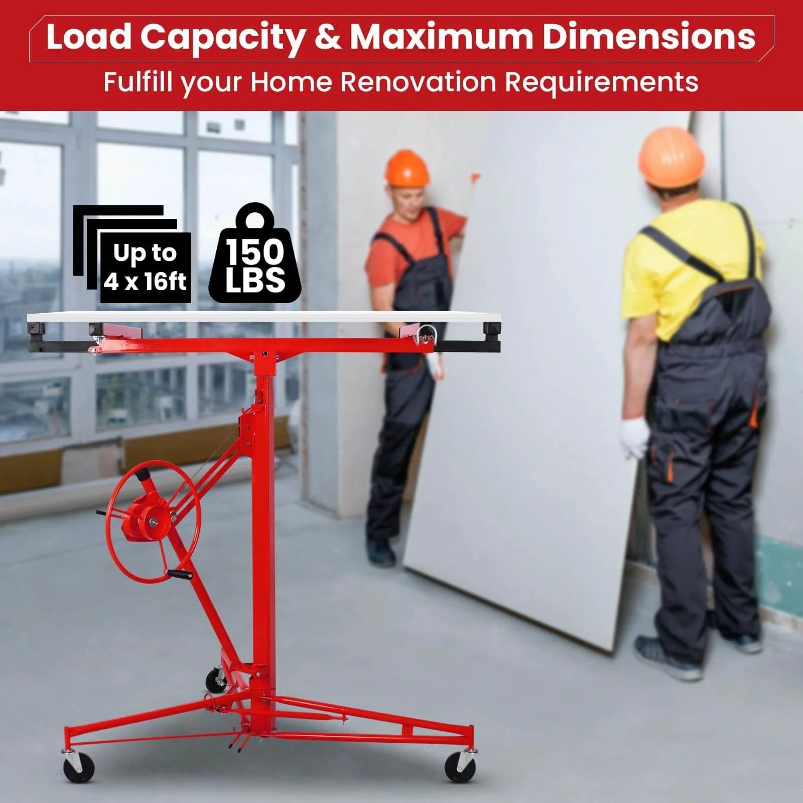 ✝️ Drywall Lift 11 ft Sheetrock Lift Drywall Hoist for Ceiling 360° Adjustable Drywall Lifter Foldable Sheetrock Jack 150lbs Heavy Duty
