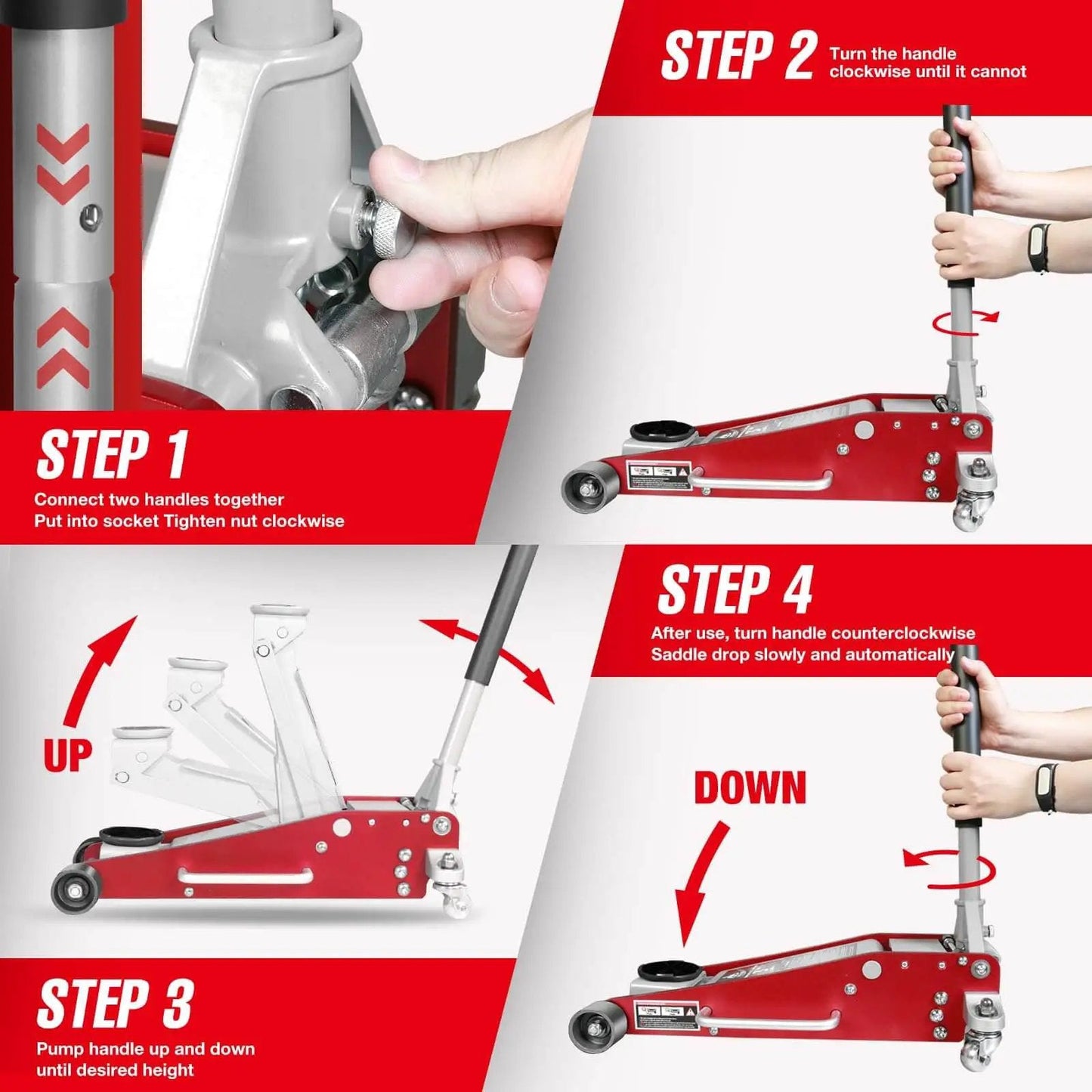 Step-by-step guide for Low Profile 3 Ton Racing Floor Jack With Dual Pistons Quick Lift Pump For SUVs And Trucks Aluminum And Steel Construction 58.5 Lb Red Lifting Range 3-15-16 To 18-5-16 Inches Includes Rubber Saddle And Heavy Duty Design.